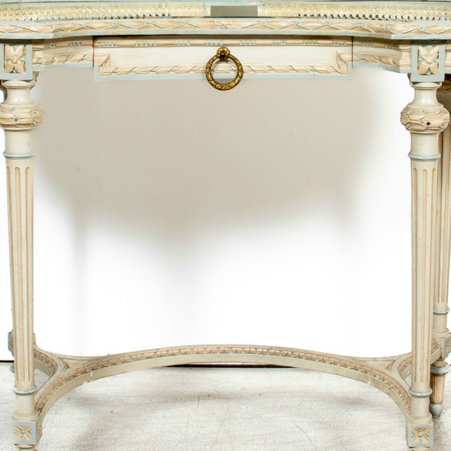 1920s French Louis XVI Style Provençal Polychrome Cane Vanity with Mirror