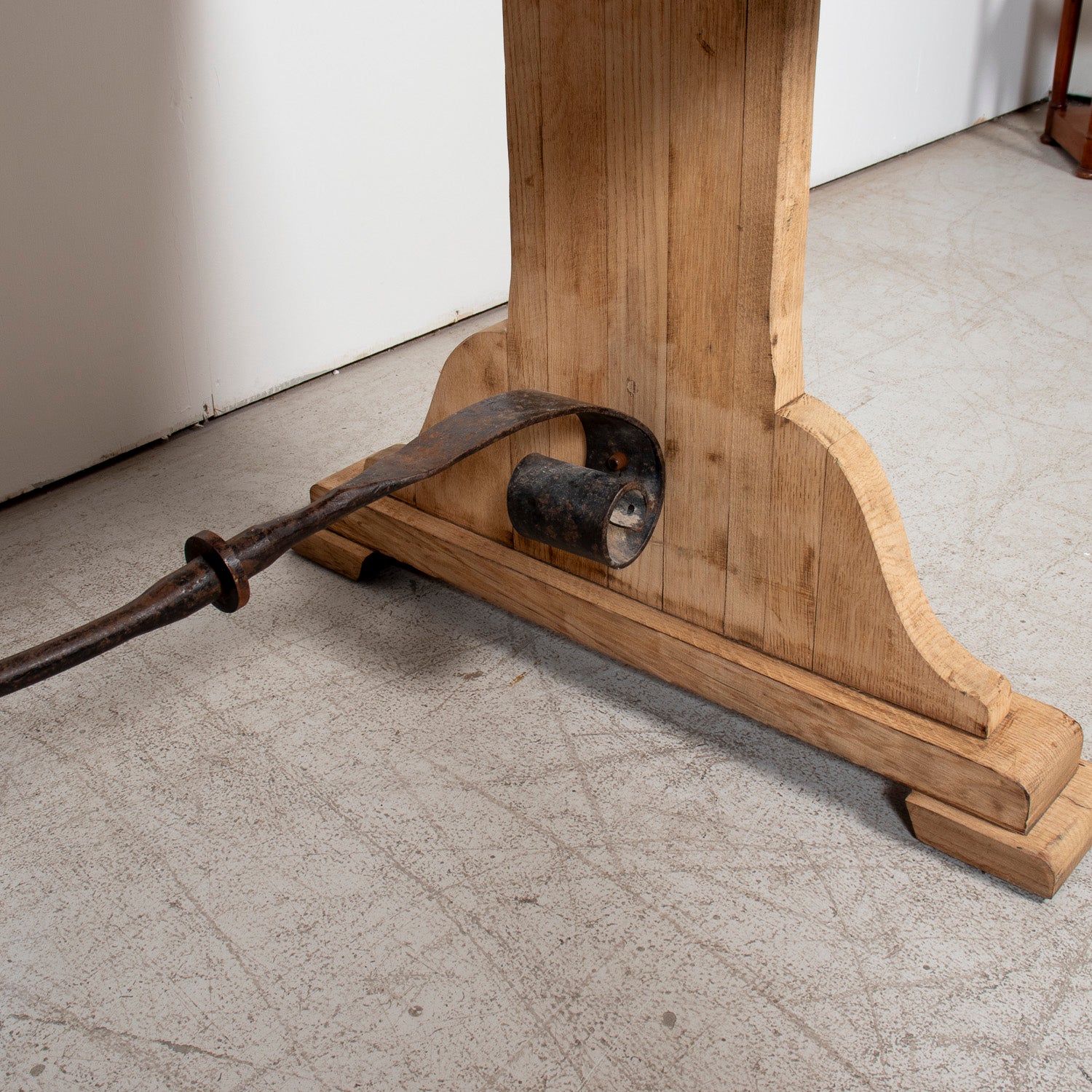 19th Century Spanish Catalan Rustic Bleached Oak Trestle Table with Iron Stretcher