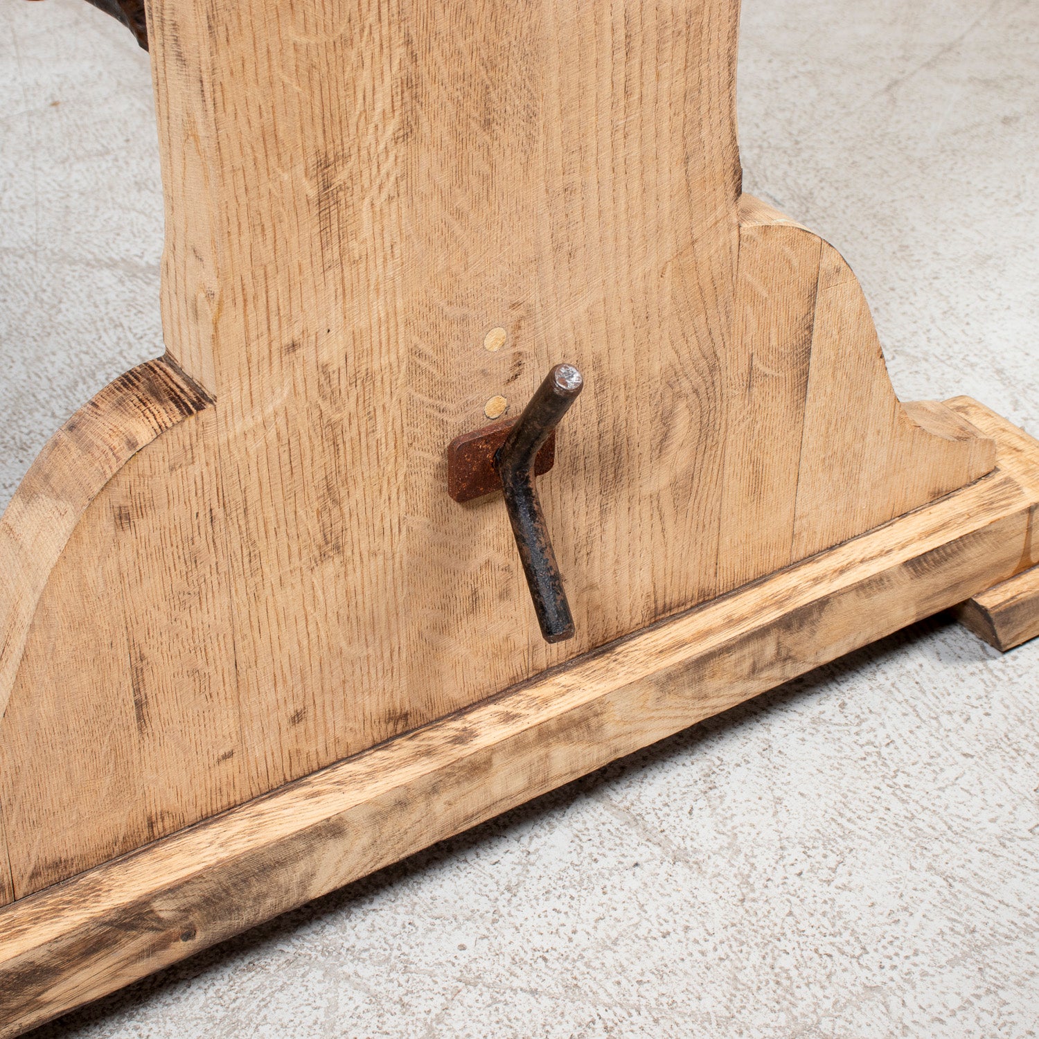 19th Century Spanish Catalan Rustic Bleached Oak Trestle Table with Iron Stretcher