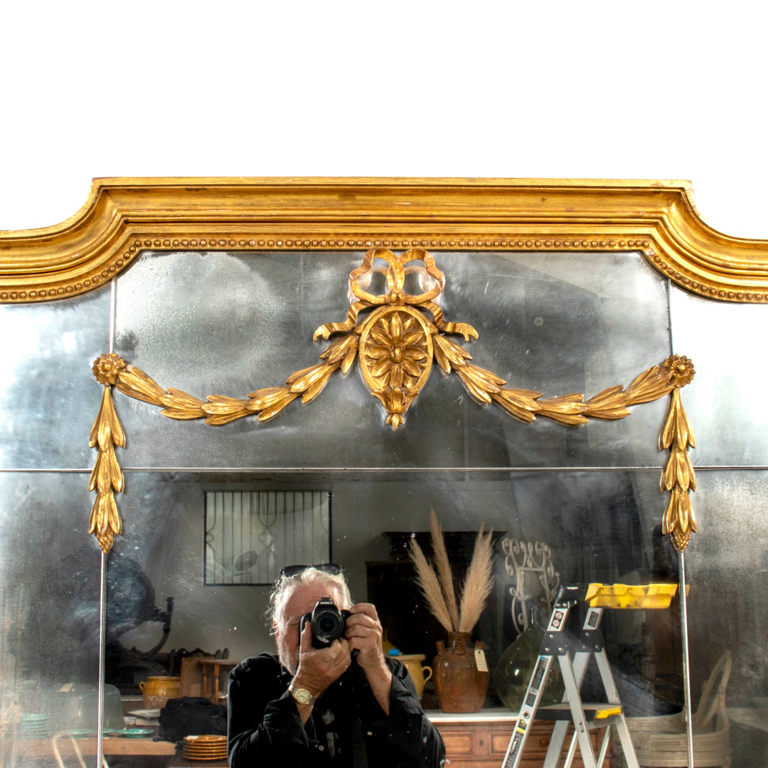 19th Century French Louis XVI Style Giltwood Pareclose Mirror with Original Mercury Glass