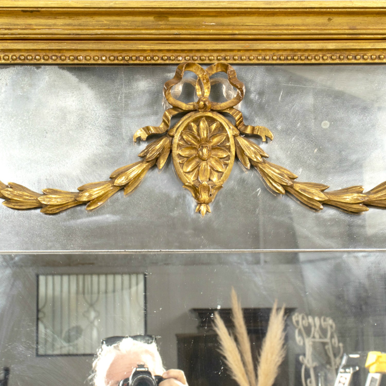 19th Century French Louis XVI Style Giltwood Pareclose Mirror with Original Mercury Glass