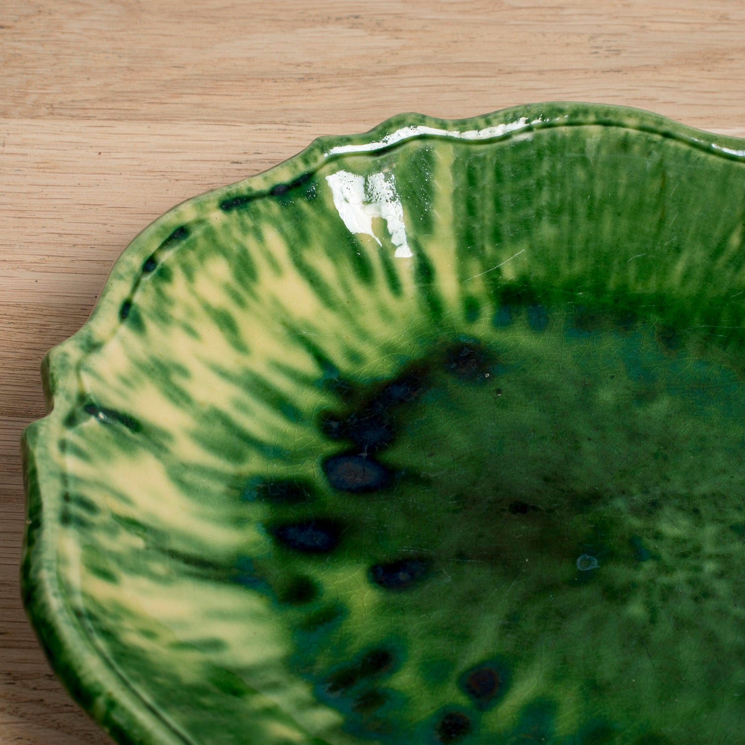 Vintage French Dieulefit Green Glazed Bowl Set – 3 Small Bowls and Serving Bowl