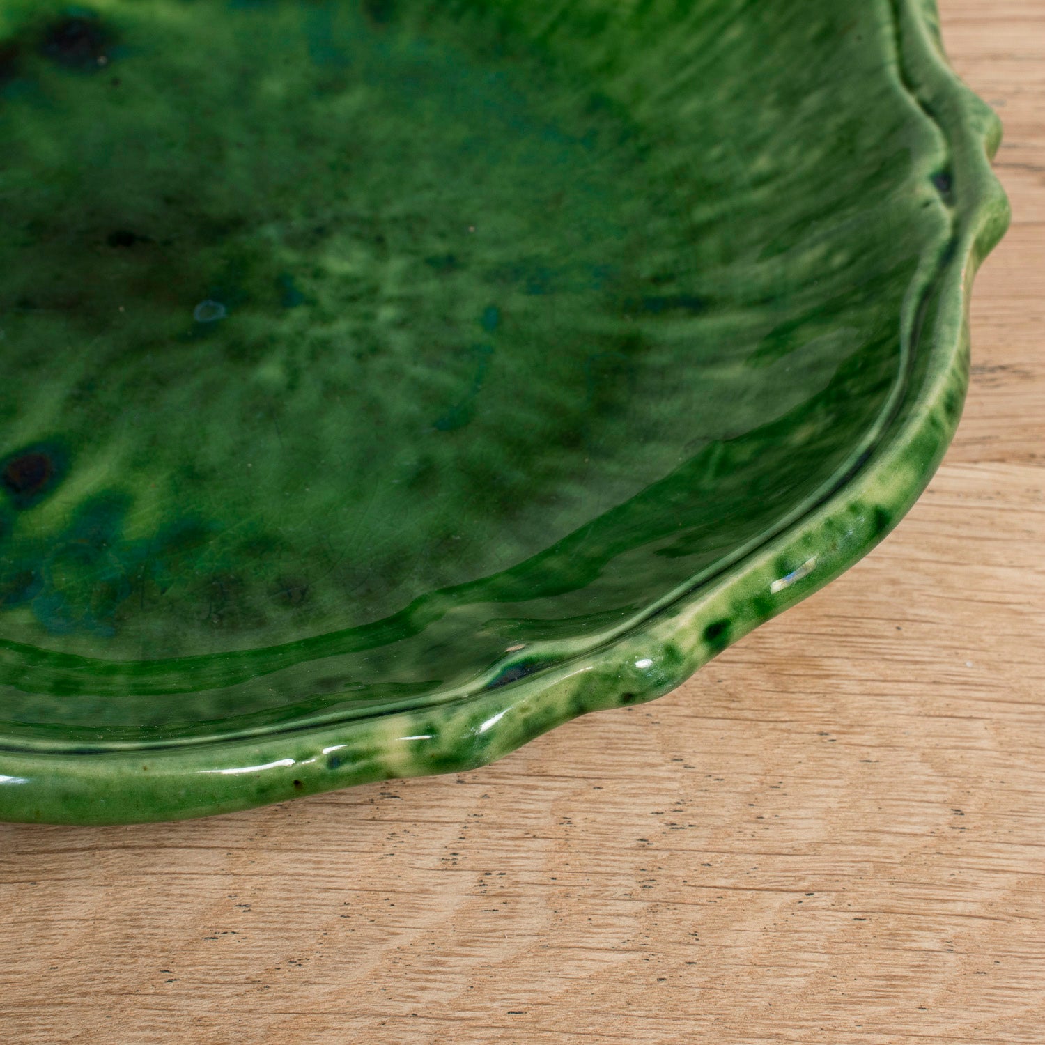 Vintage French Dieulefit Green Glazed Bowl Set – 3 Small Bowls and Serving Bowl