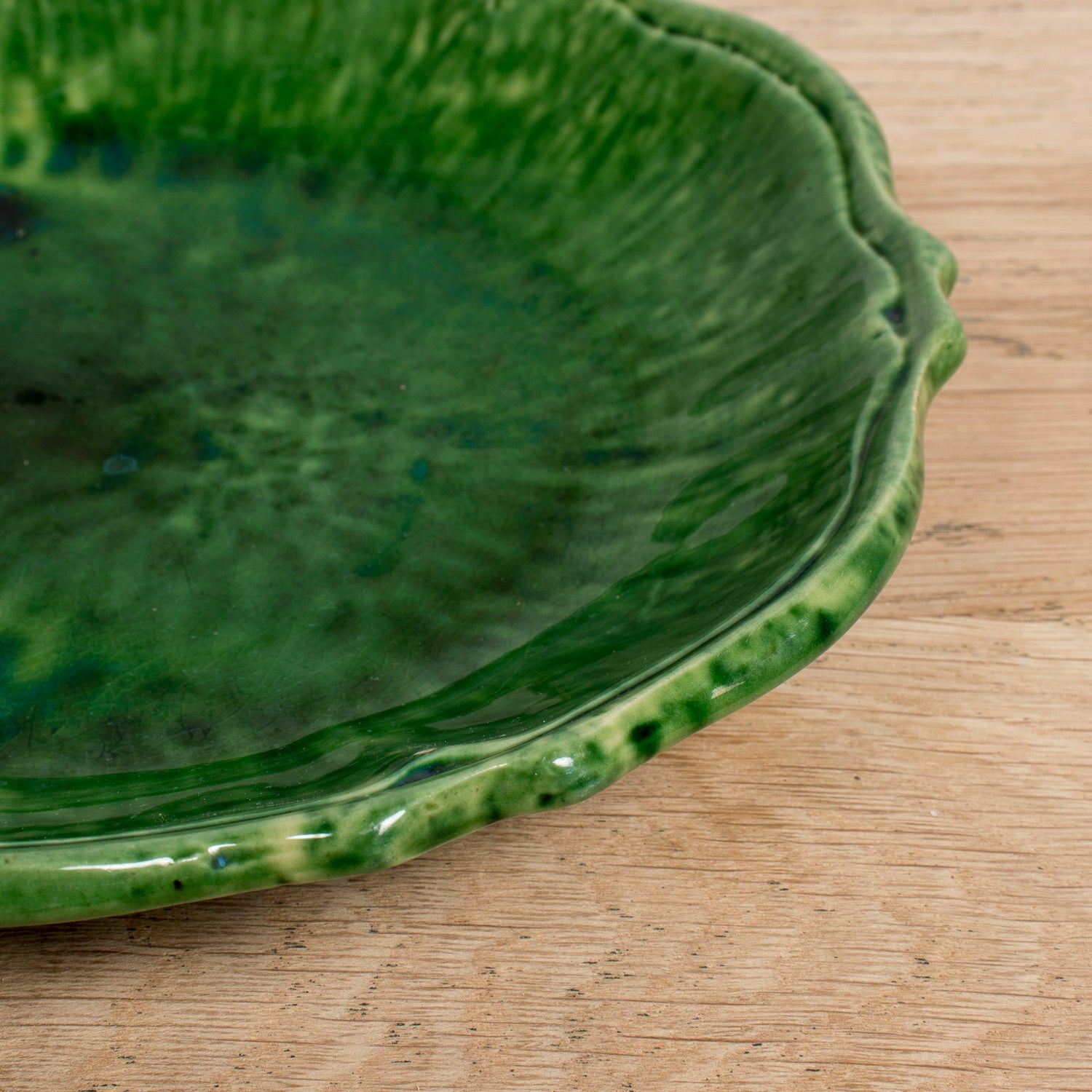 Vintage French Dieulefit Green Glazed Bowl Set – 3 Small Bowls and Serving Bowl