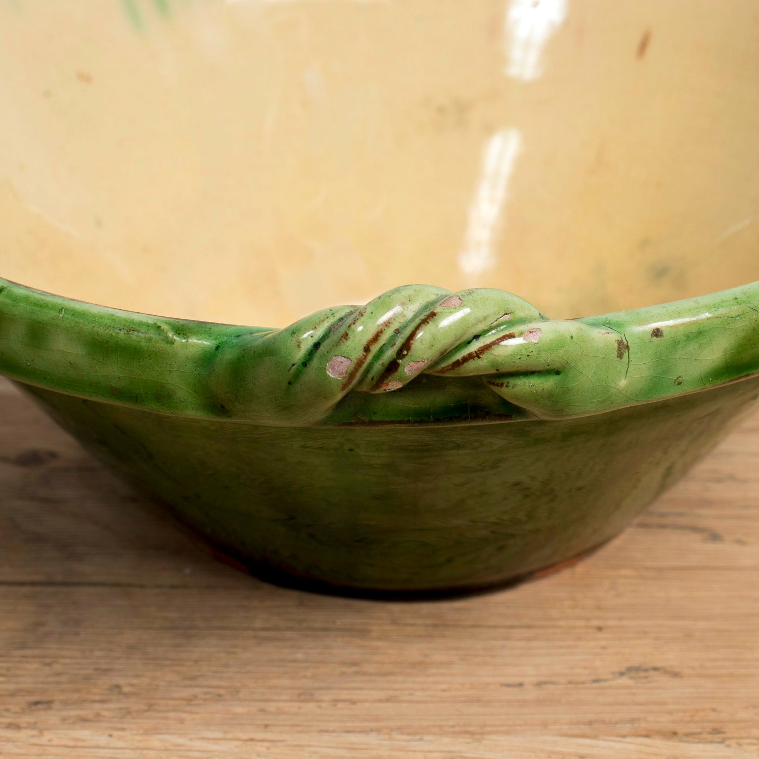 Vintage French Dieulefit Green Glazed Bowl Set – 3 Small Bowls and Serving Bowl