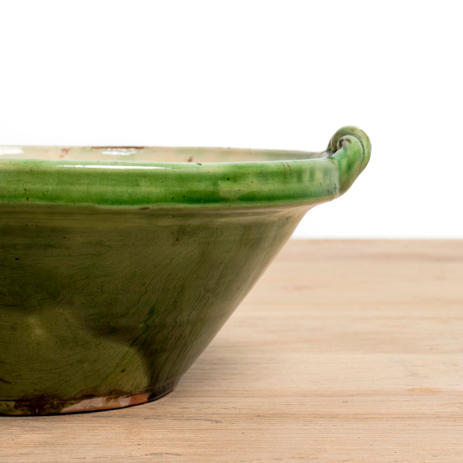 Vintage French Dieulefit Green Glazed Bowl Set – 3 Small Bowls and Serving Bowl