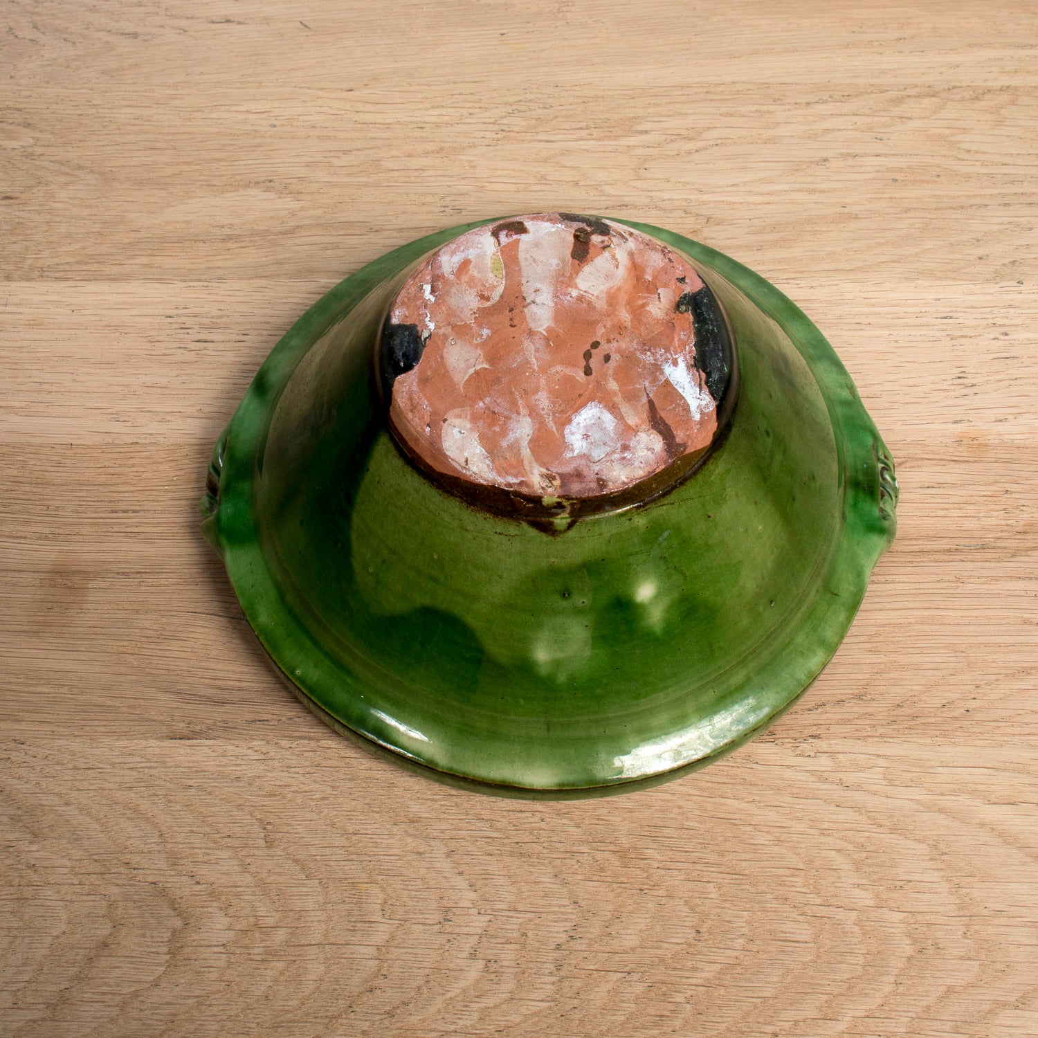 Vintage French Dieulefit Green Glazed Bowl Set – 3 Small Bowls and Serving Bowl