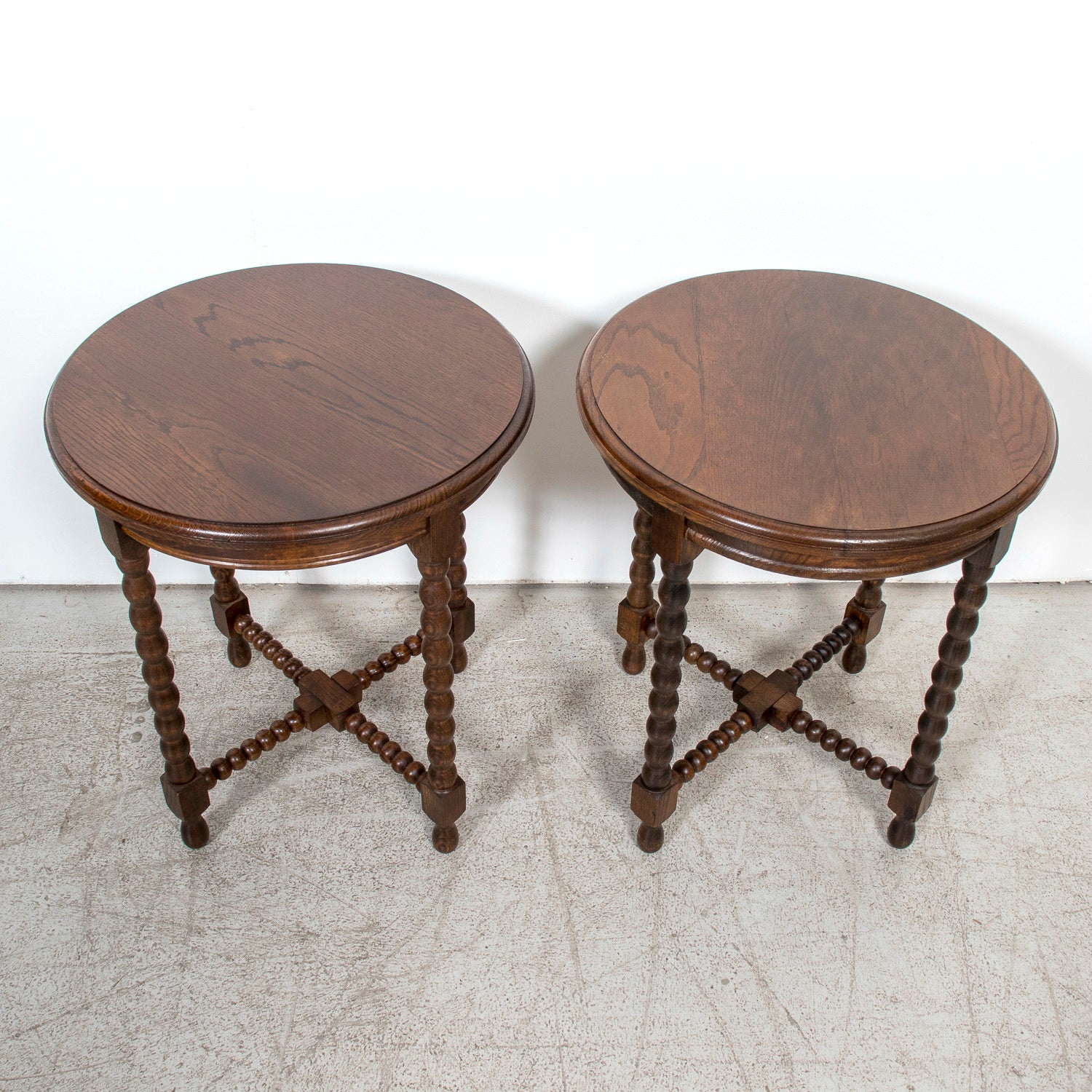Pair of French Louis XIII Style Round Bobbin Leg Side Tables