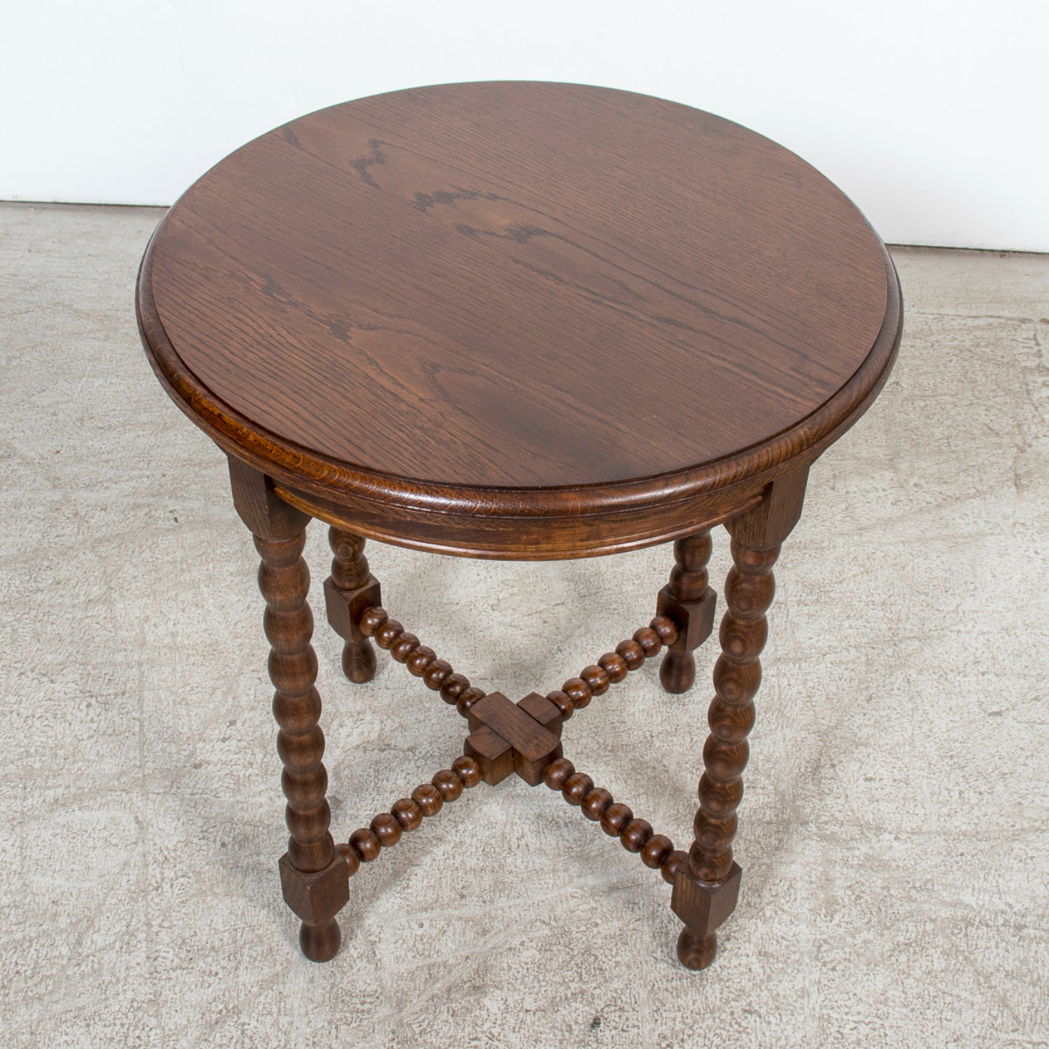 Pair of French Louis XIII Style Round Bobbin Leg Side Tables