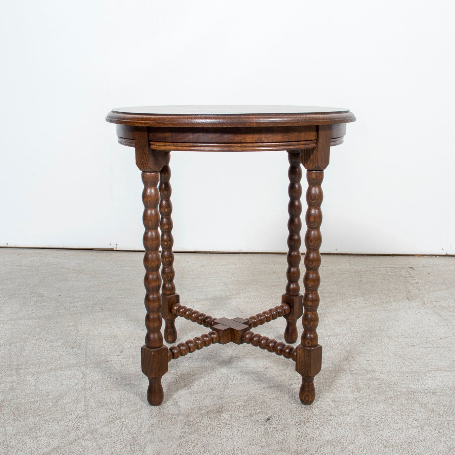 Pair of French Louis XIII Style Round Bobbin Leg Side Tables