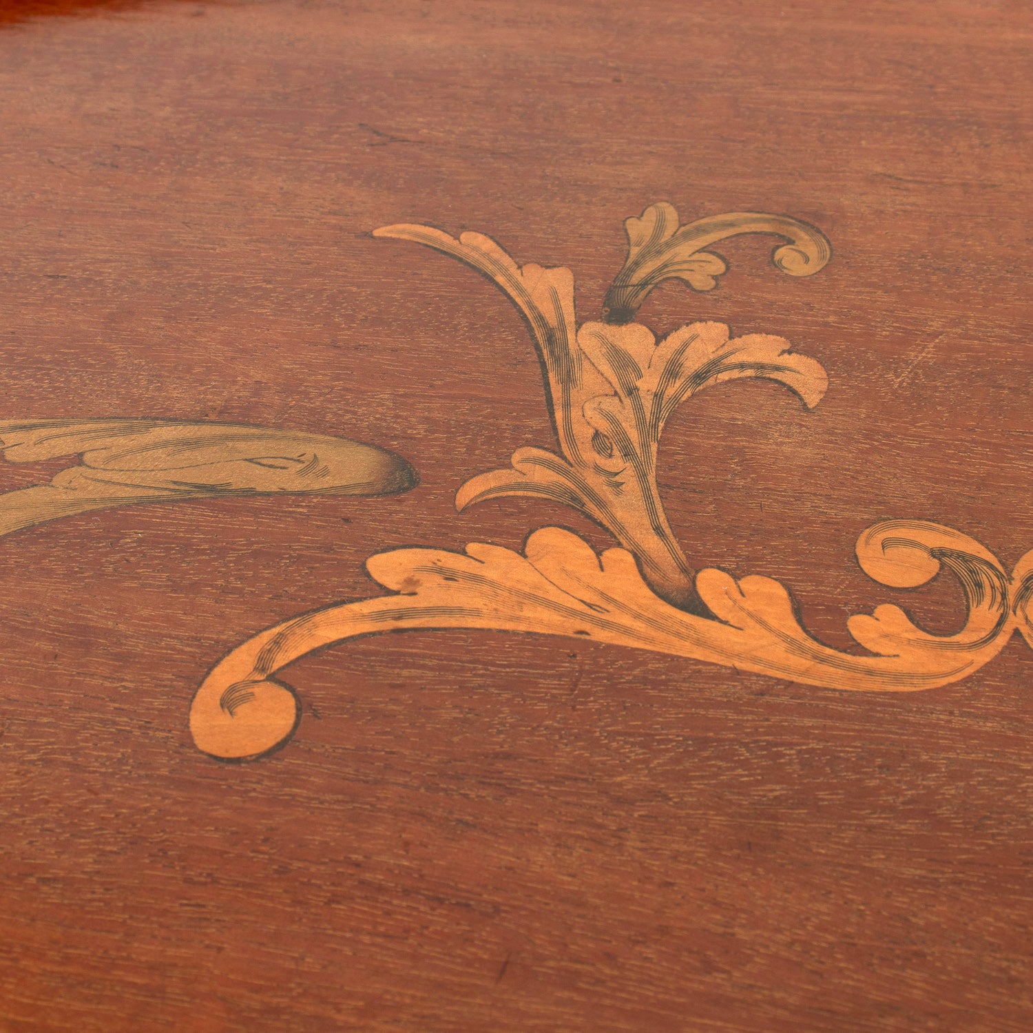 19th Century English George III Mahogany Kidney Shaped Butler's Tray with Brass Handles and Marquetry Inlay