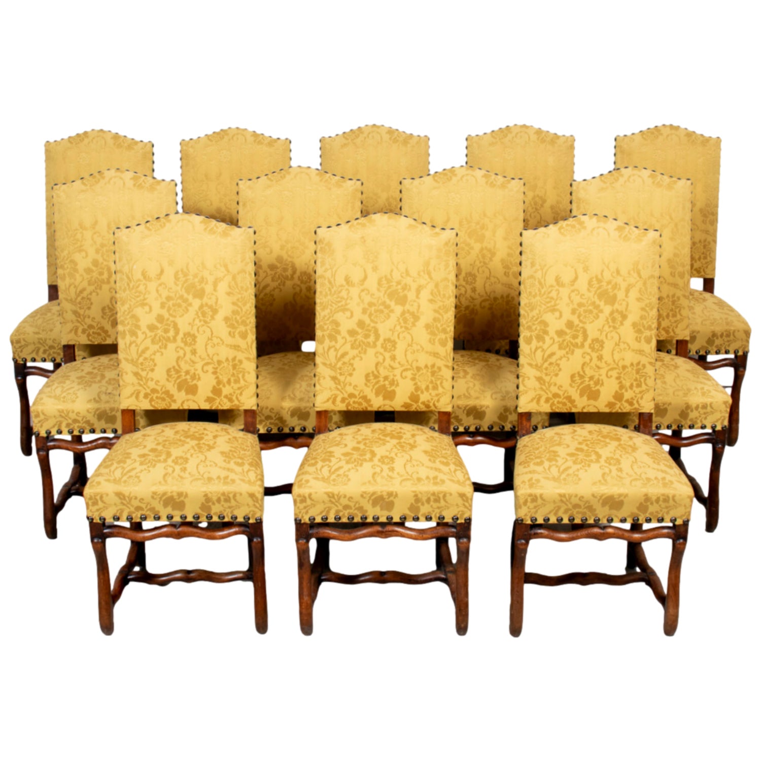 Set of 12 19th Century French Louis XIII Style Os de Mouton Dining Chairs