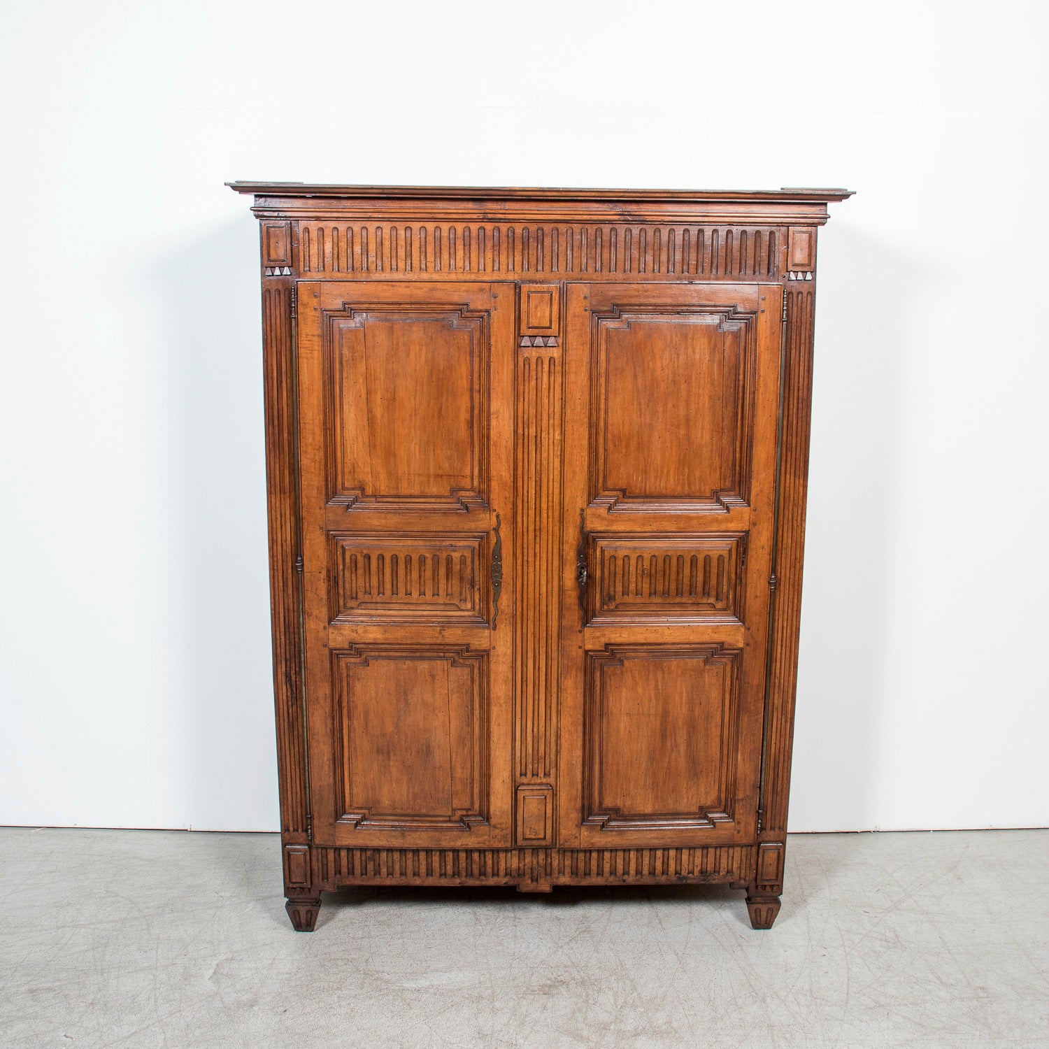 Rare 18th Century French Period Louis XVI Carved Walnut Armoire from Limoges