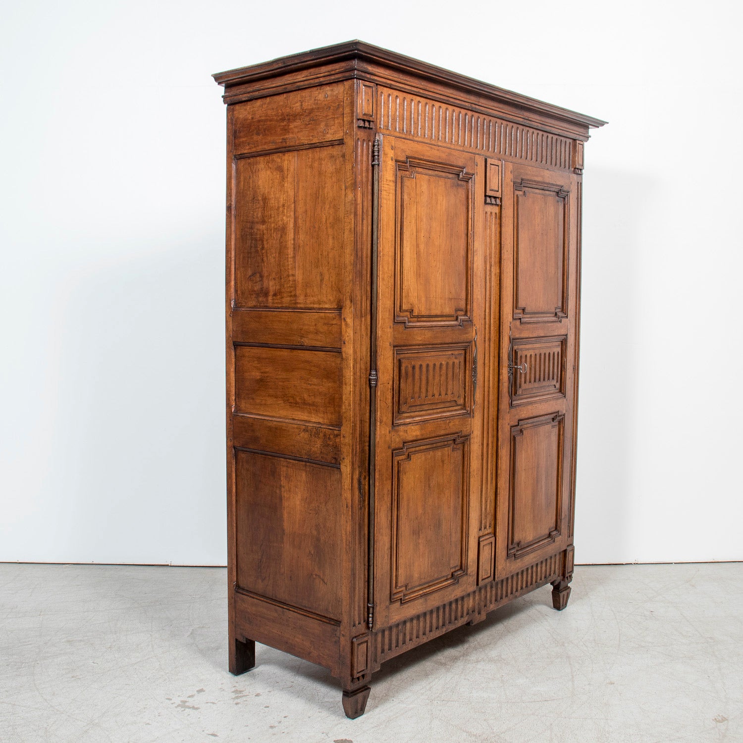 Rare 18th Century French Period Louis XVI Carved Walnut Armoire from Limoges