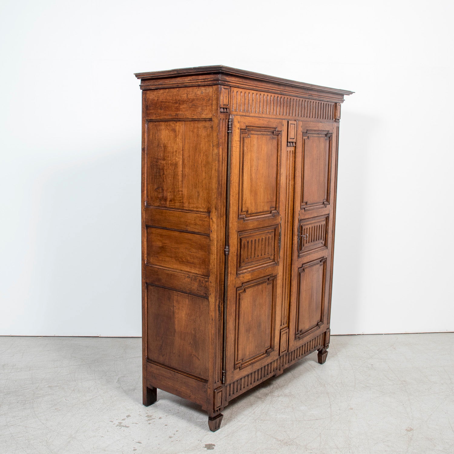 Rare 18th Century French Period Louis XVI Carved Walnut Armoire from Limoges