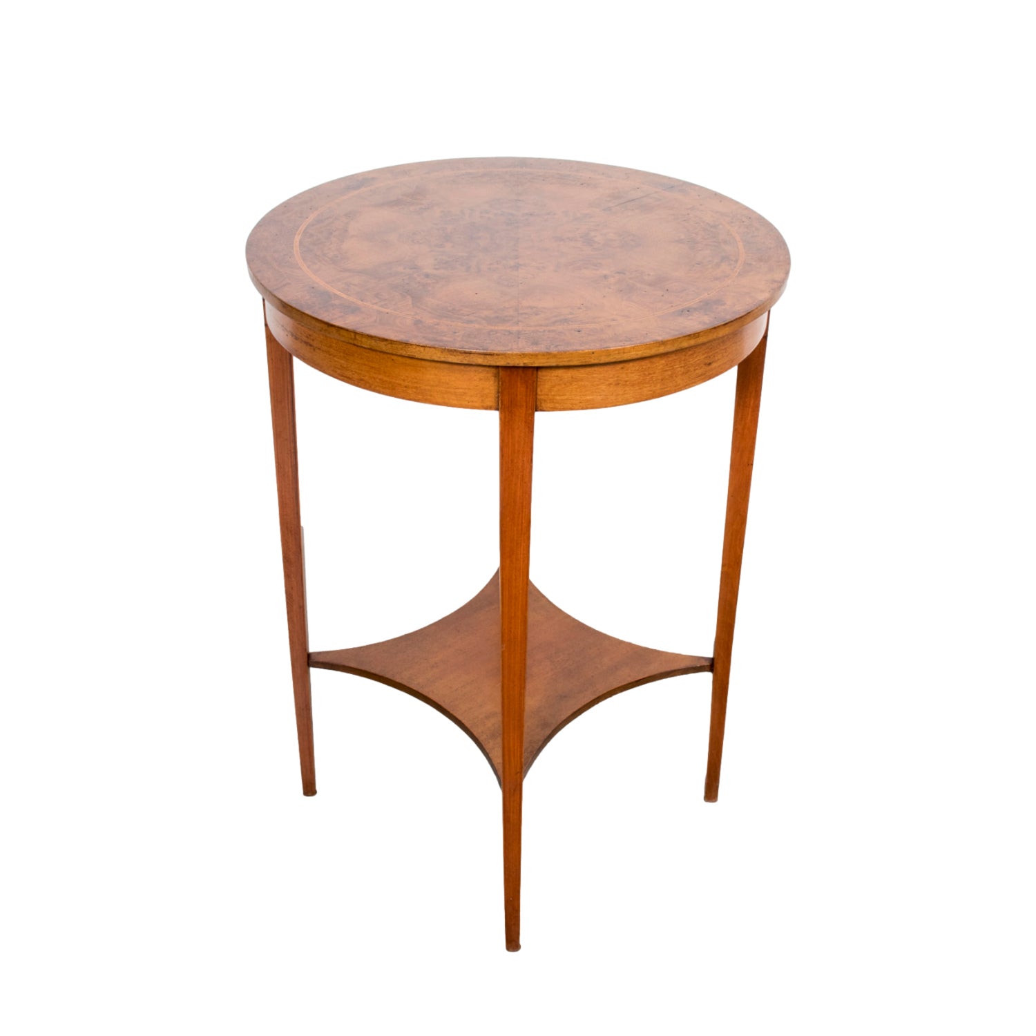 19th Century French Louis XVI Style Burled Walnut Gueridon with Shelf