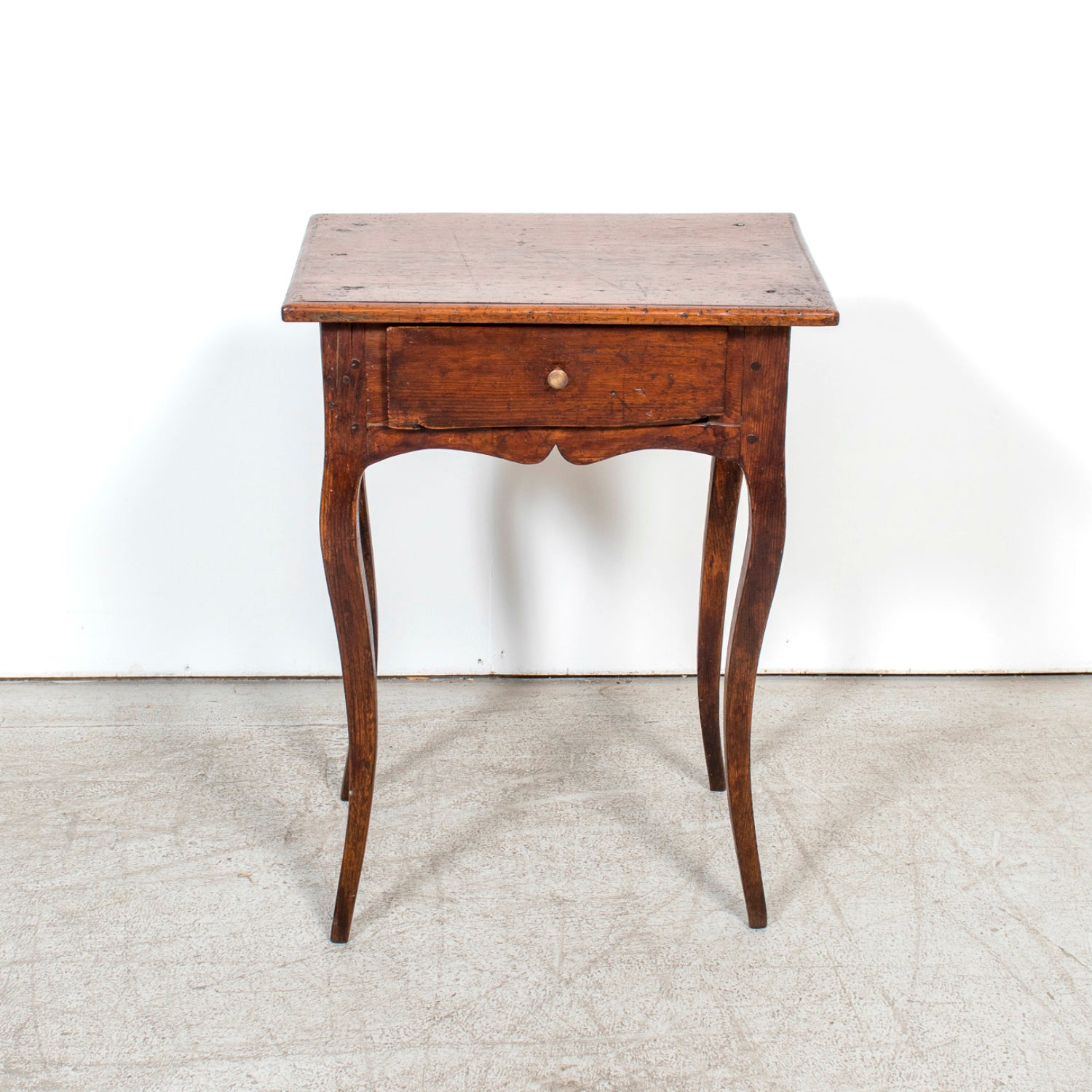 19th Century Louis XV Style French Country Pine Side Table with Drawer