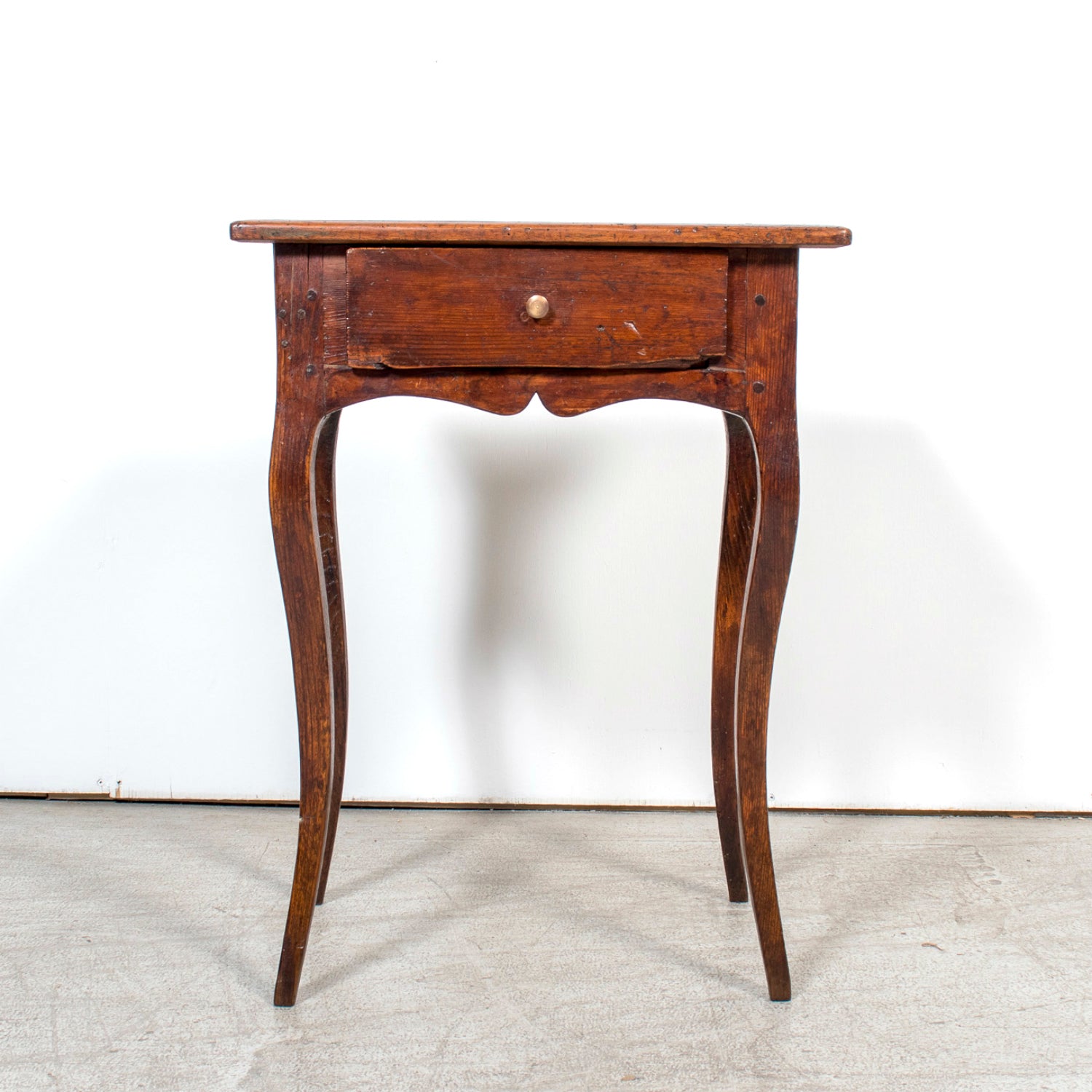 19th Century Louis XV Style French Country Pine Side Table with Drawer