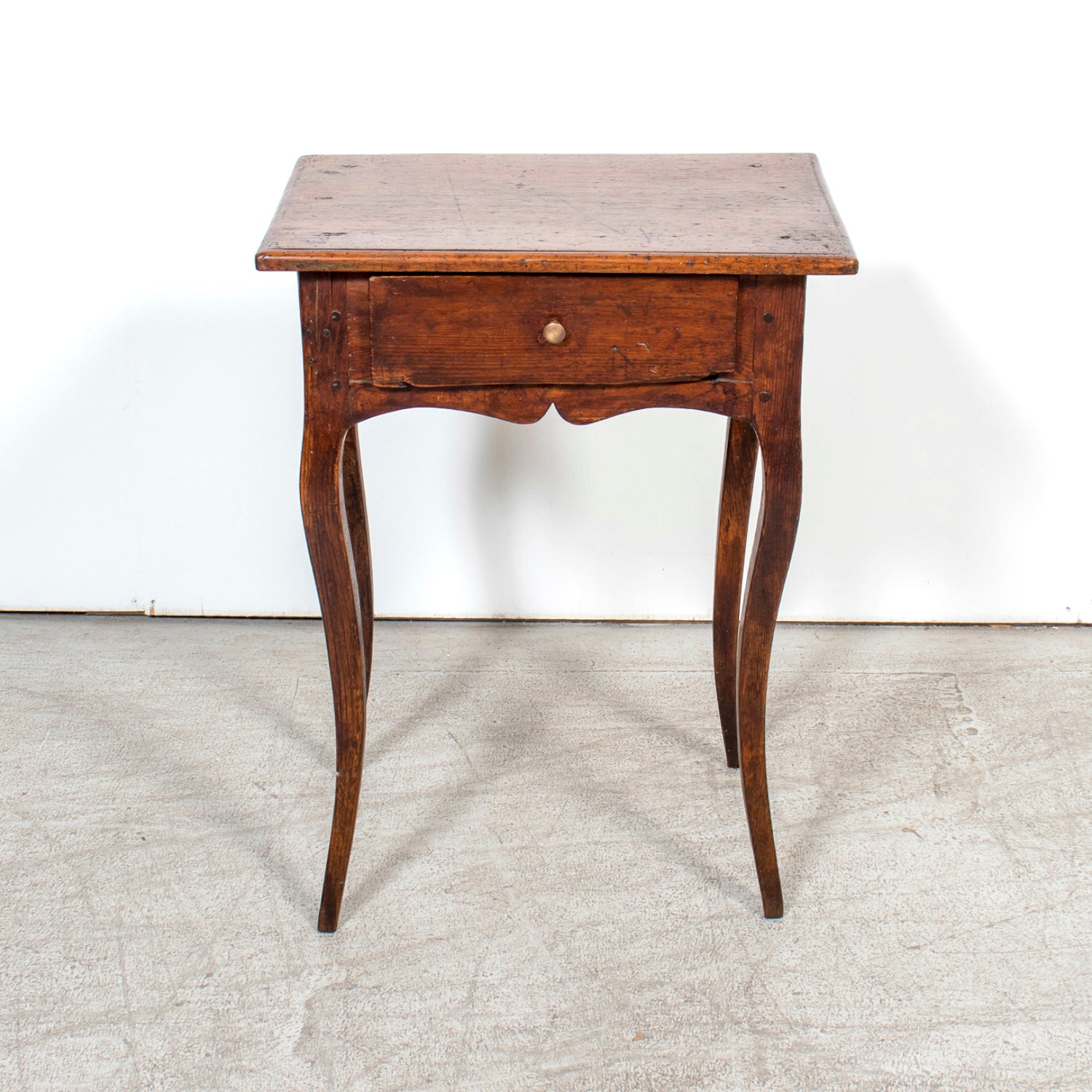 19th Century Louis XV Style French Country Pine Side Table with Drawer