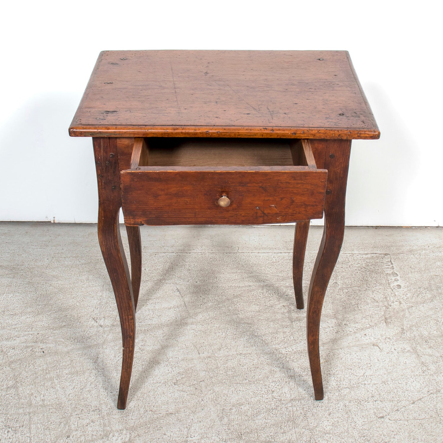 19th Century Louis XV Style French Country Pine Side Table with Drawer
