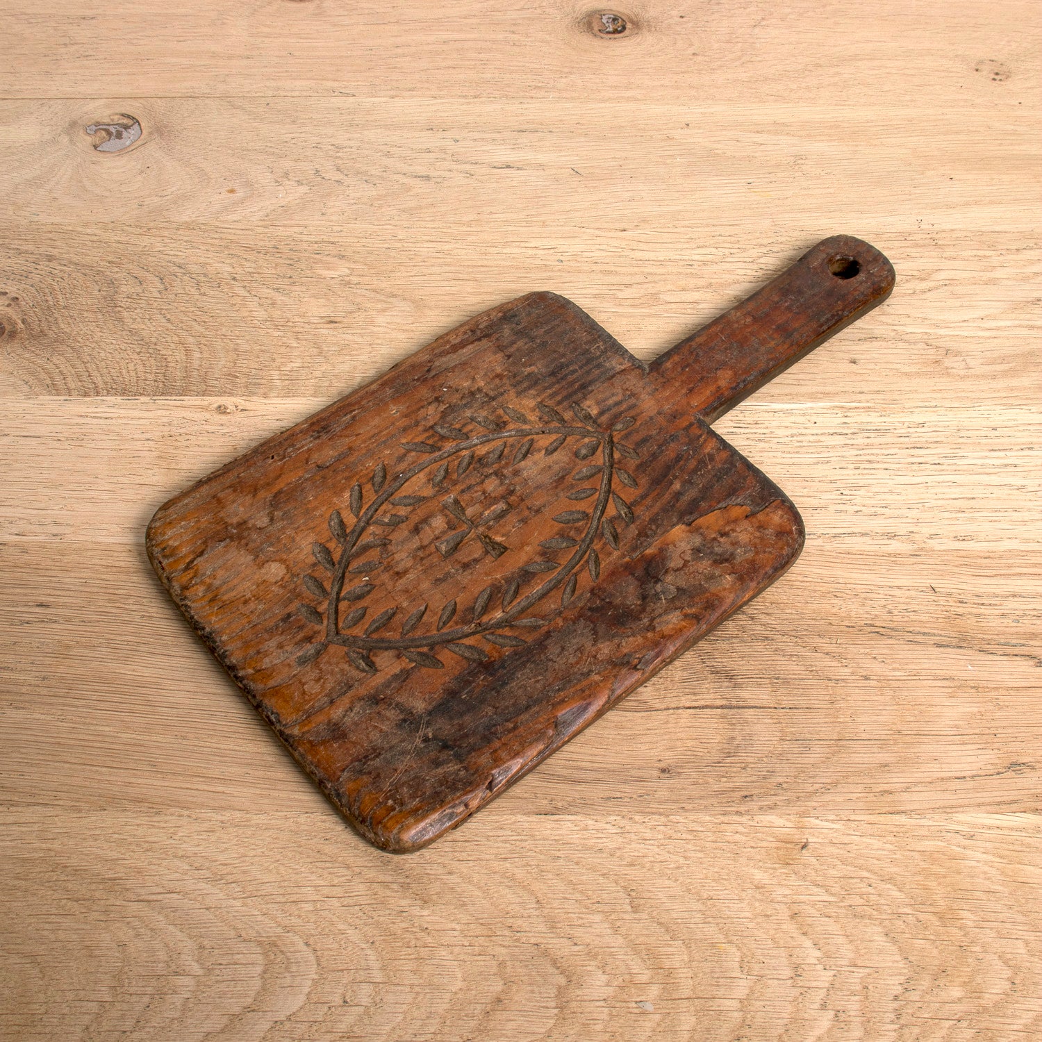 Small 19th Century French Antique Rustic Bread Board or Cutting Board with Carved Cross