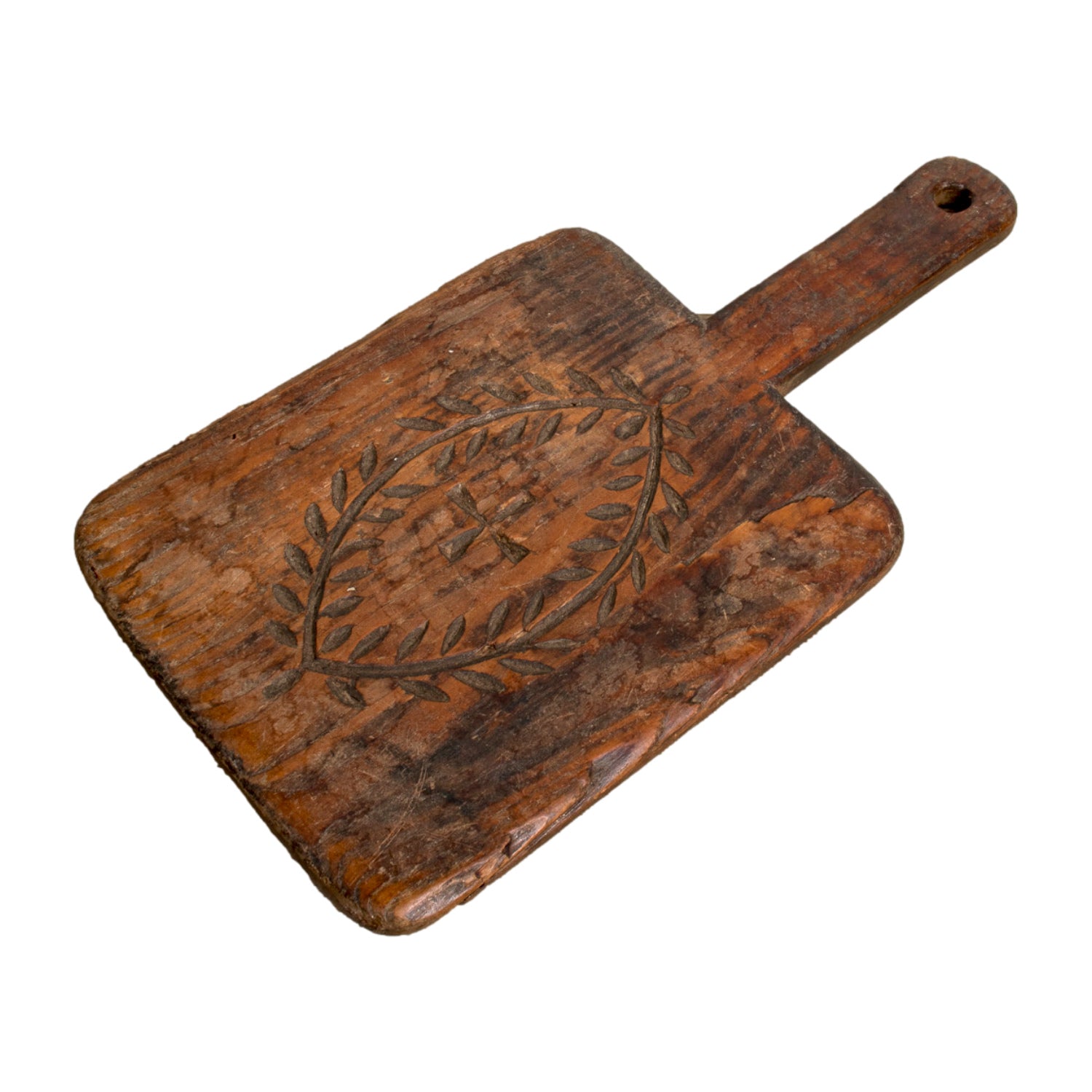 Small 19th Century French Antique Rustic Bread Board or Cutting Board with Carved Cross