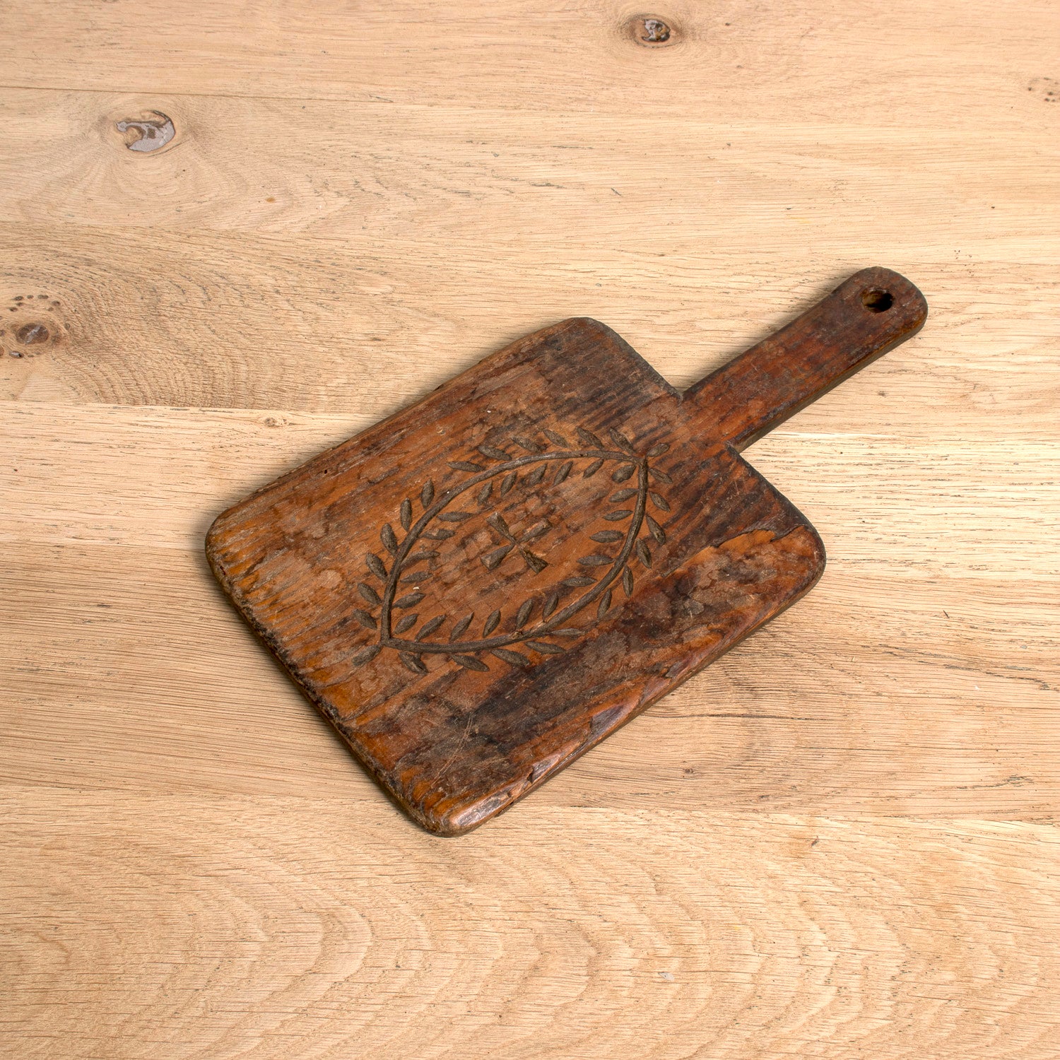 Small 19th Century French Antique Rustic Bread Board or Cutting Board with Carved Cross