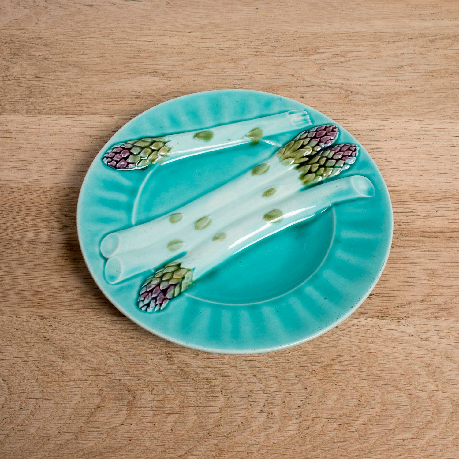 Set of Six 19th Century French Majolica Asparagus Plates by Keller & Guérin Lunéville