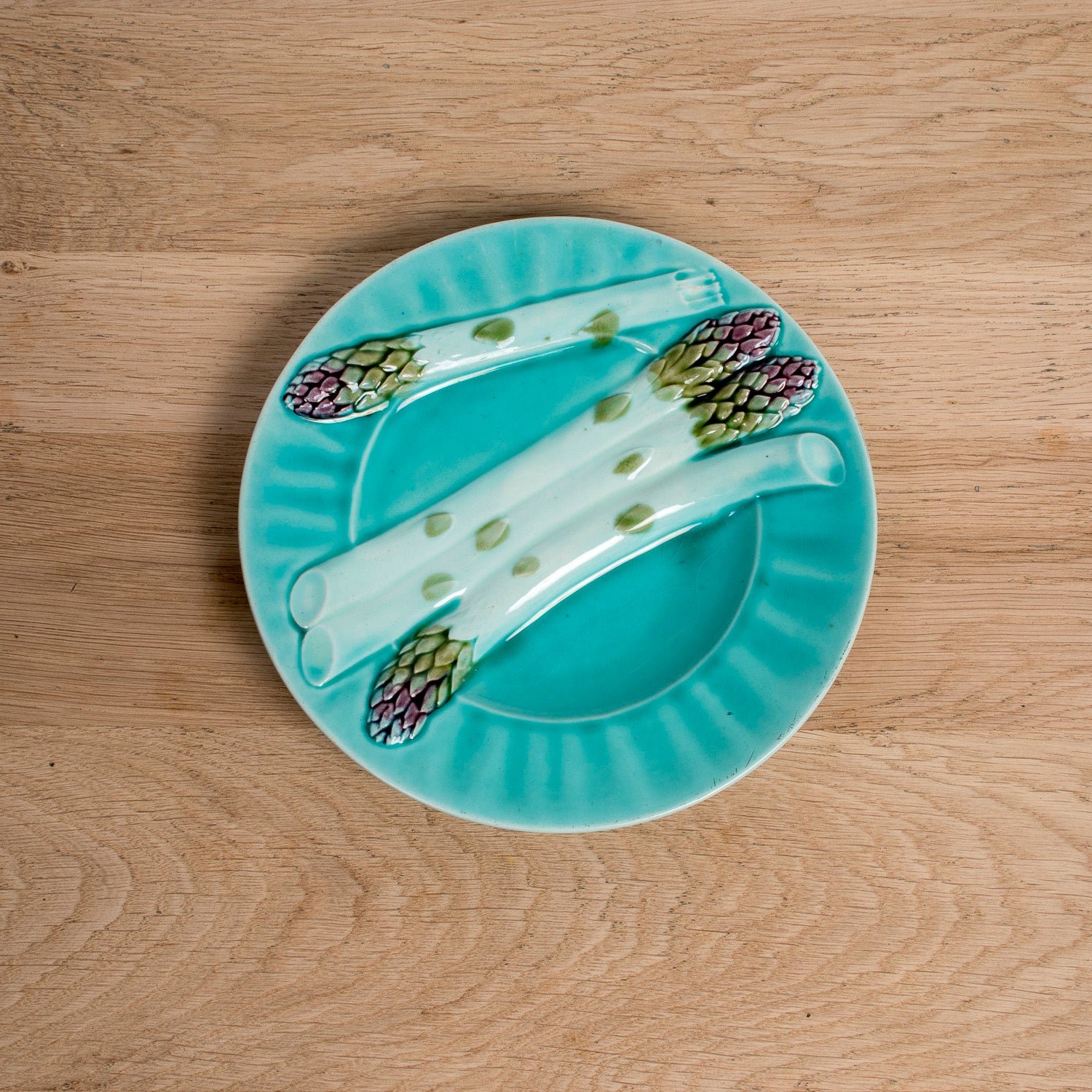 Set of Six 19th Century French Majolica Asparagus Plates by Keller & Guérin Lunéville