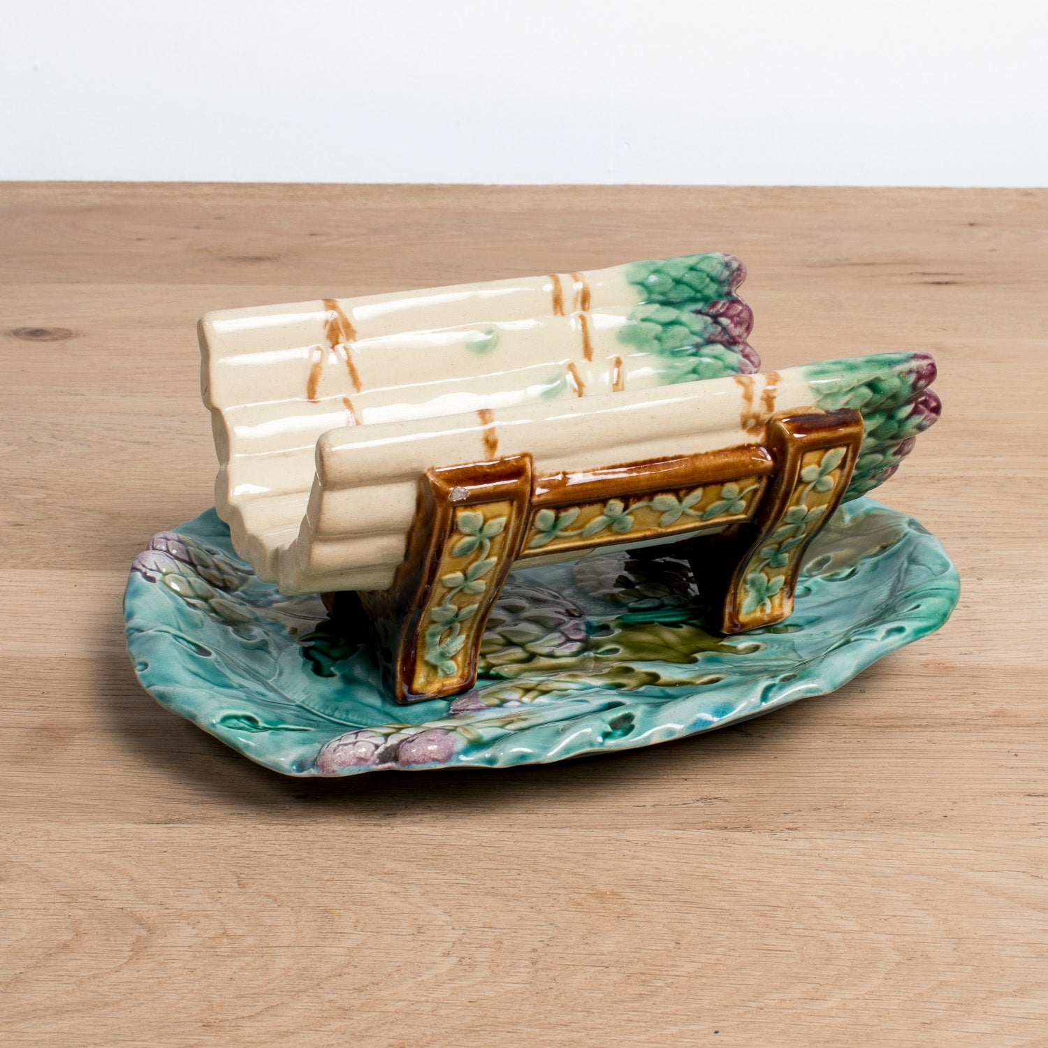 19th Century French Majolica Asparagus Cradle and Platter by Keller & Guérin Lunéville