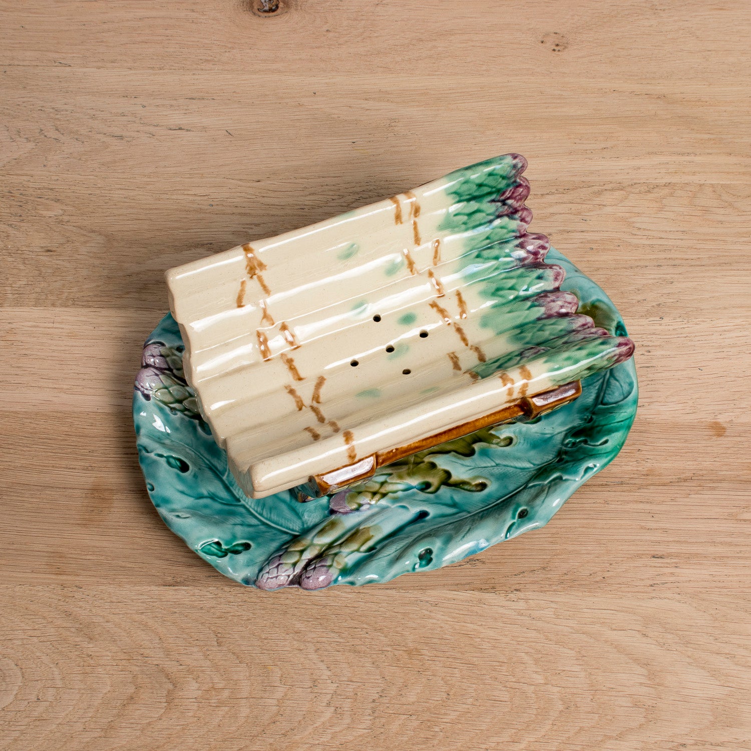 19th Century French Majolica Asparagus Cradle and Platter by Keller & Guérin Lunéville