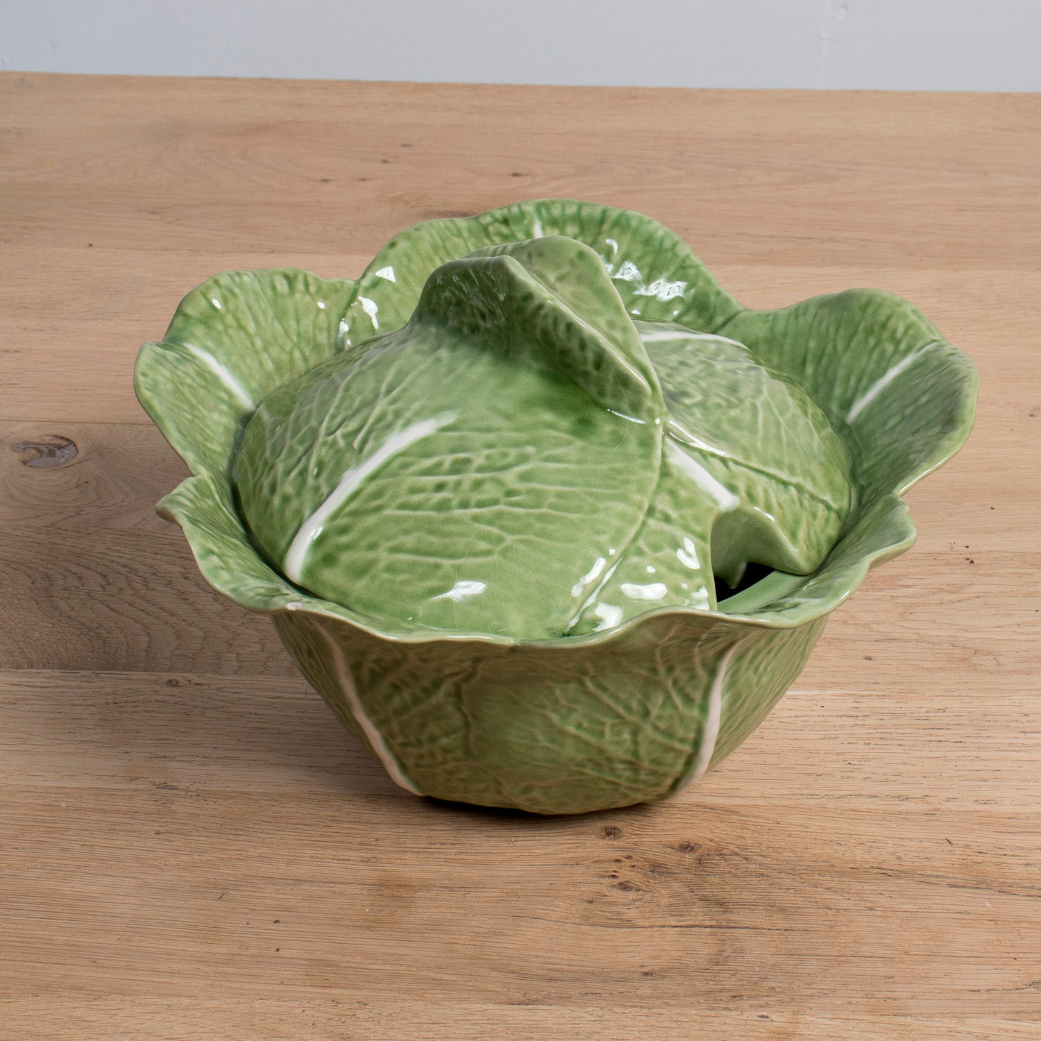 Vintage Caldas da Rainha Portuguese Cabbage Tureen with Lid, signed F. Mendes