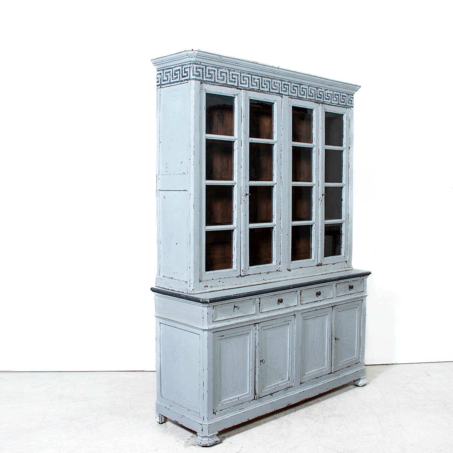 Mid-19th Century French Louis Philippe Period Painted Bookcase/Buffet Deux Corps