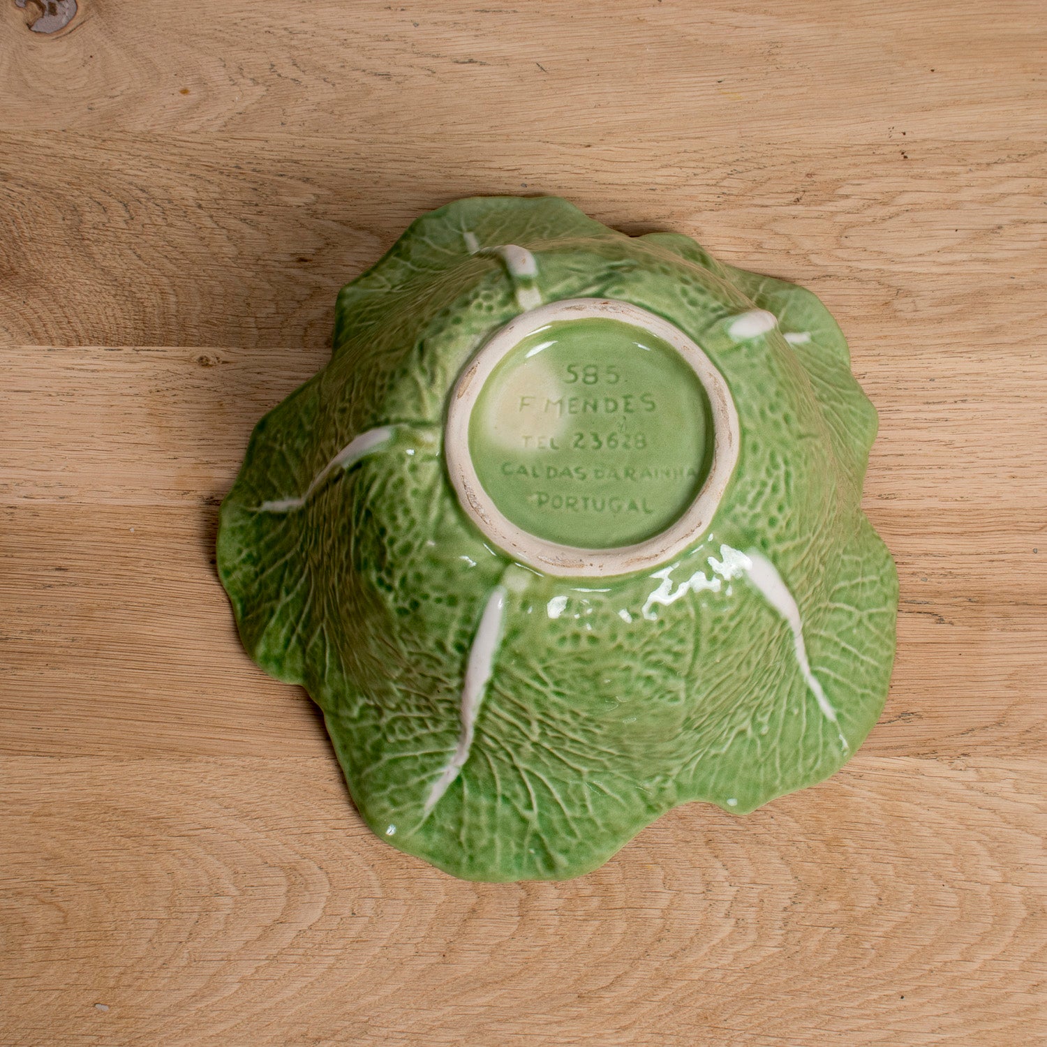 Vintage Caldas da Rainha Portuguese Cabbage Tureen with Lid, signed F. Mendes