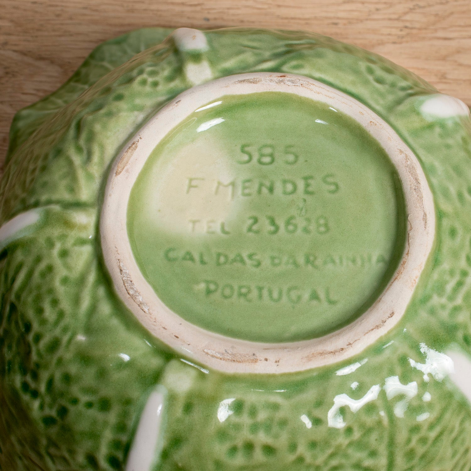 Vintage Caldas da Rainha Portuguese Cabbage Tureen with Lid, signed F. Mendes