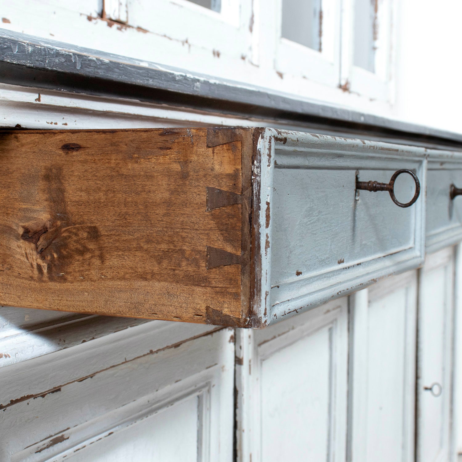 Mid-19th Century French Louis Philippe Period Painted Bookcase/Buffet Deux Corps