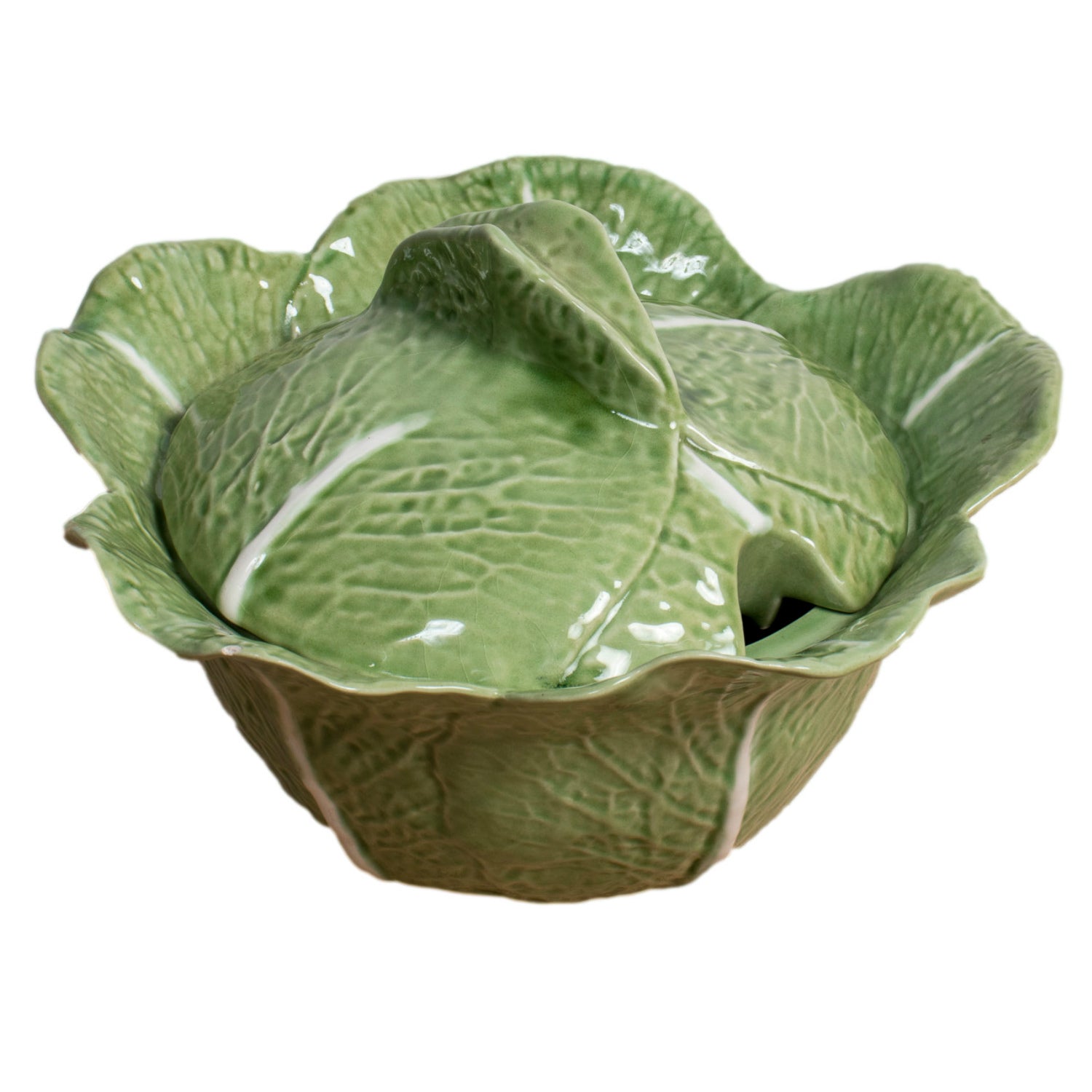 Vintage Caldas da Rainha Portuguese Cabbage Tureen with Lid, signed F. Mendes