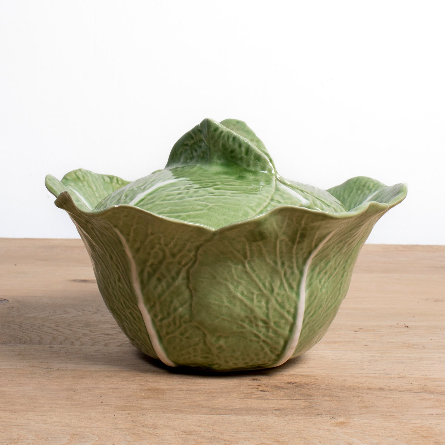 Vintage Caldas da Rainha Portuguese Cabbage Tureen with Lid, signed F. Mendes