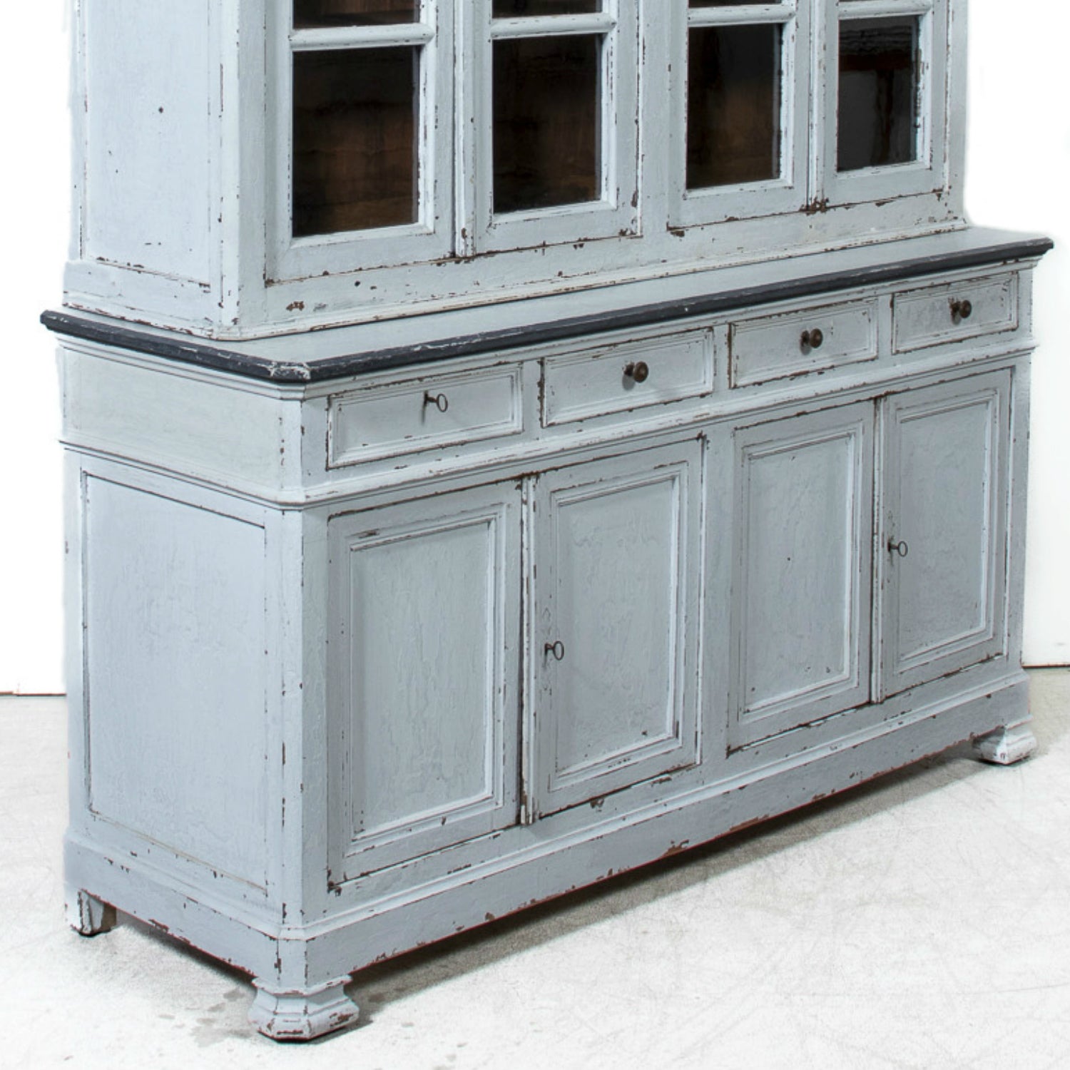 Mid-19th Century French Louis Philippe Period Painted Bookcase/Buffet Deux Corps