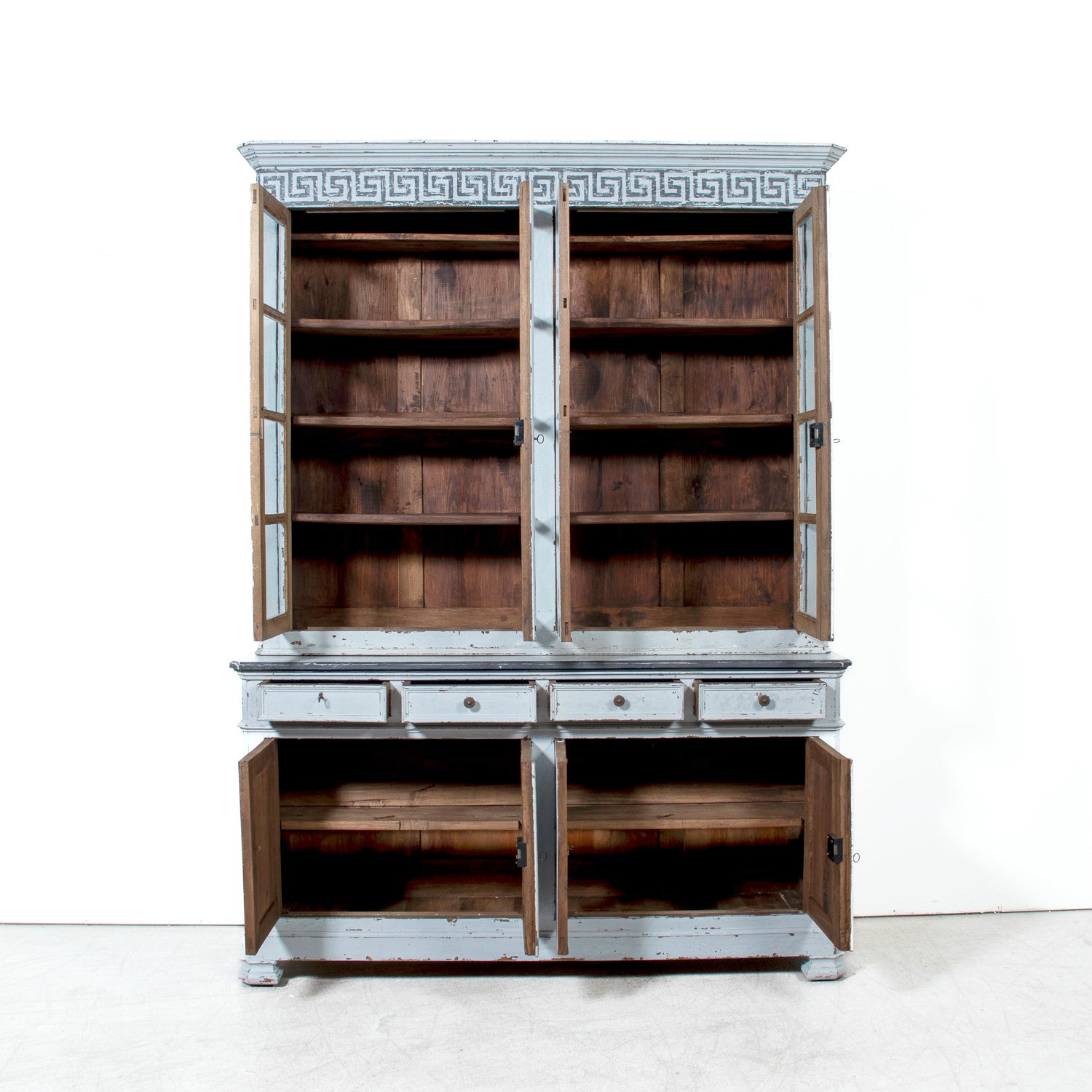 Mid-19th Century French Louis Philippe Period Painted Bookcase/Buffet Deux Corps