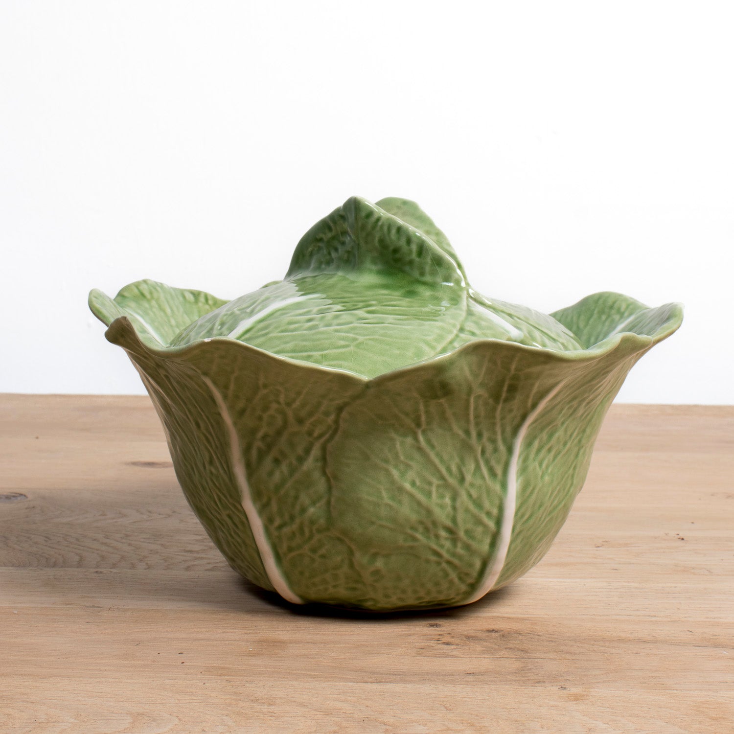 Vintage Caldas da Rainha Portuguese Cabbage Tureen with Lid, signed F. Mendes