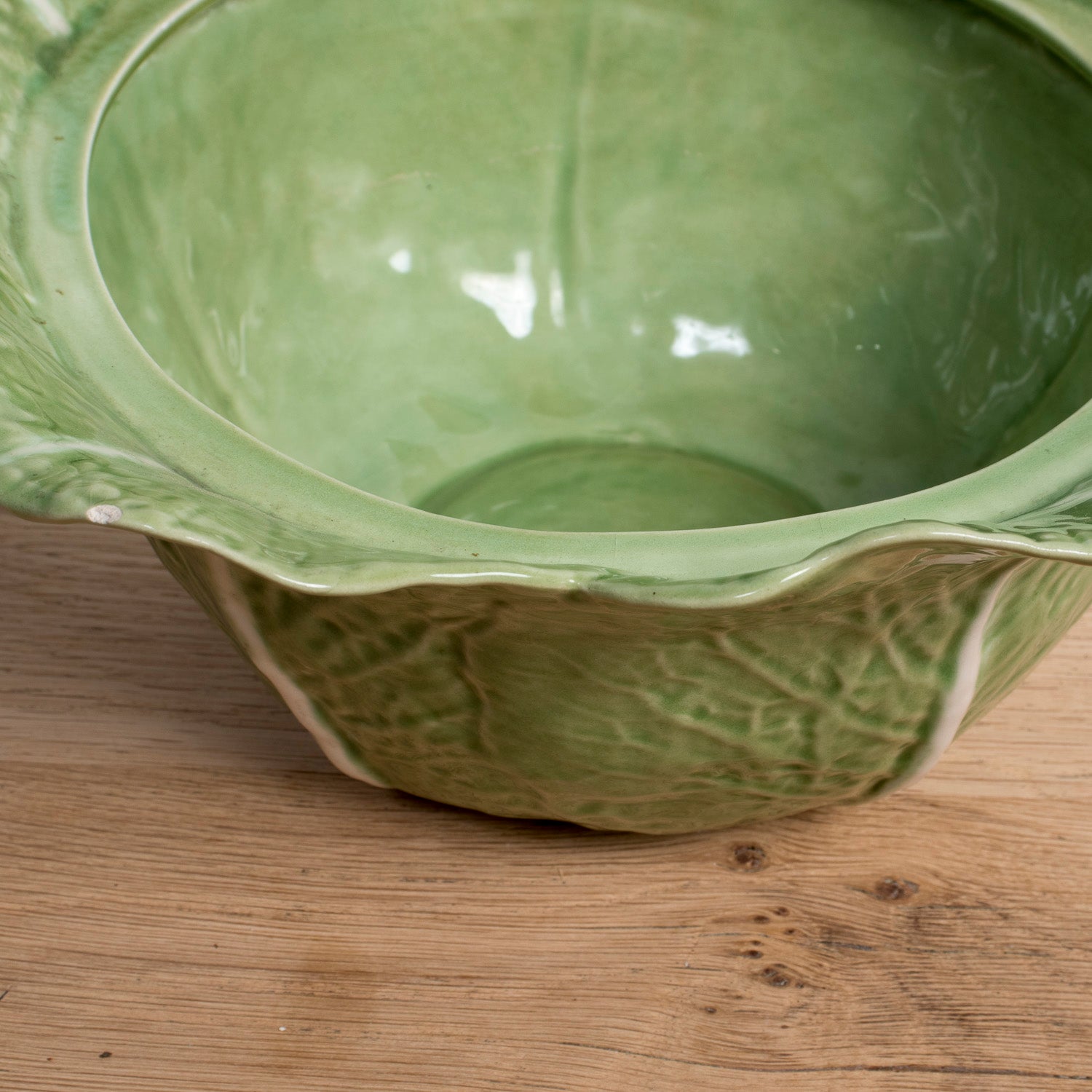 Vintage Caldas da Rainha Portuguese Cabbage Tureen with Lid, signed F. Mendes