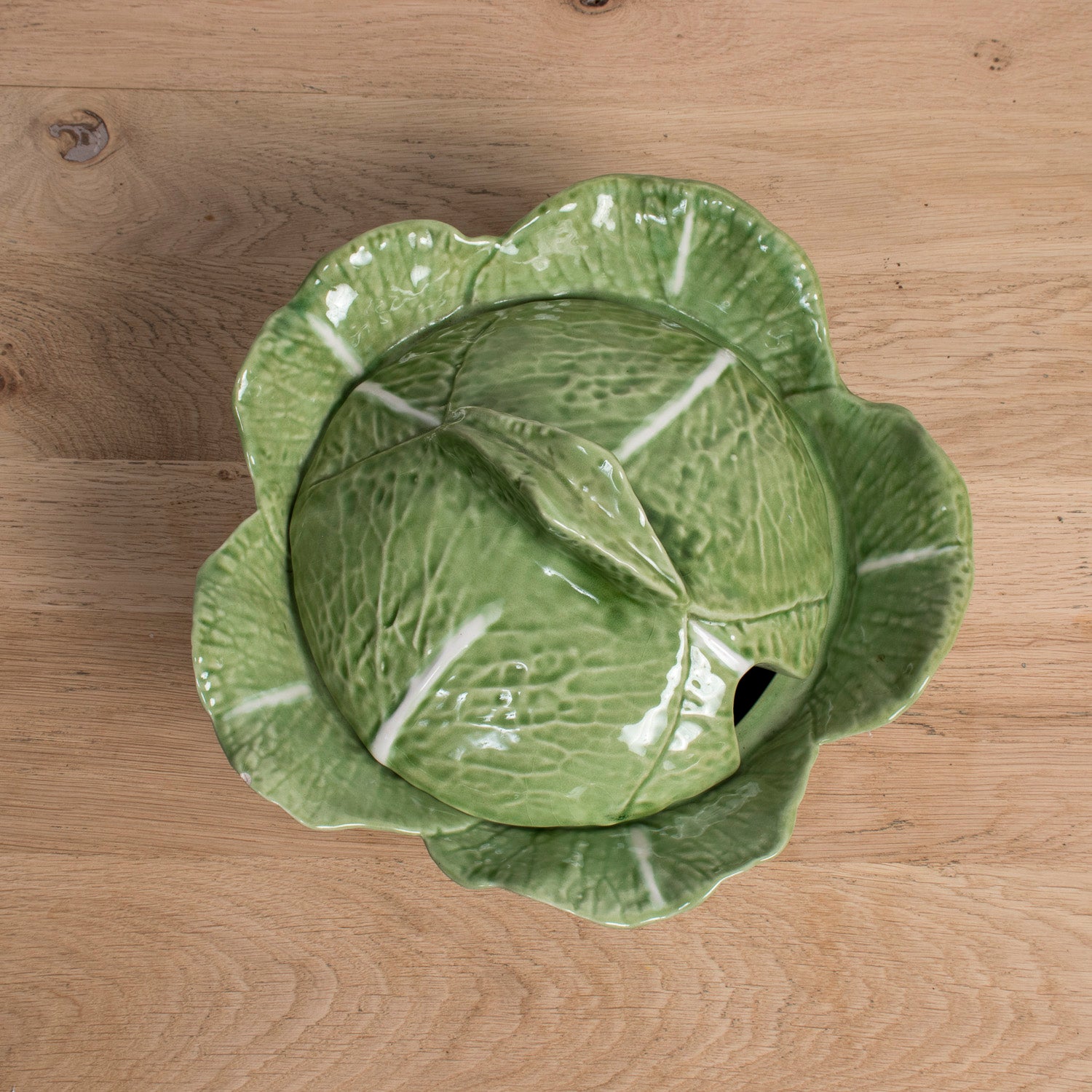Vintage Caldas da Rainha Portuguese Cabbage Tureen with Lid, signed F. Mendes