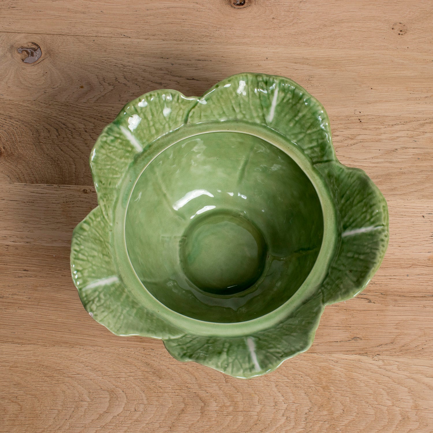 Vintage Caldas da Rainha Portuguese Cabbage Tureen with Lid, signed F. Mendes