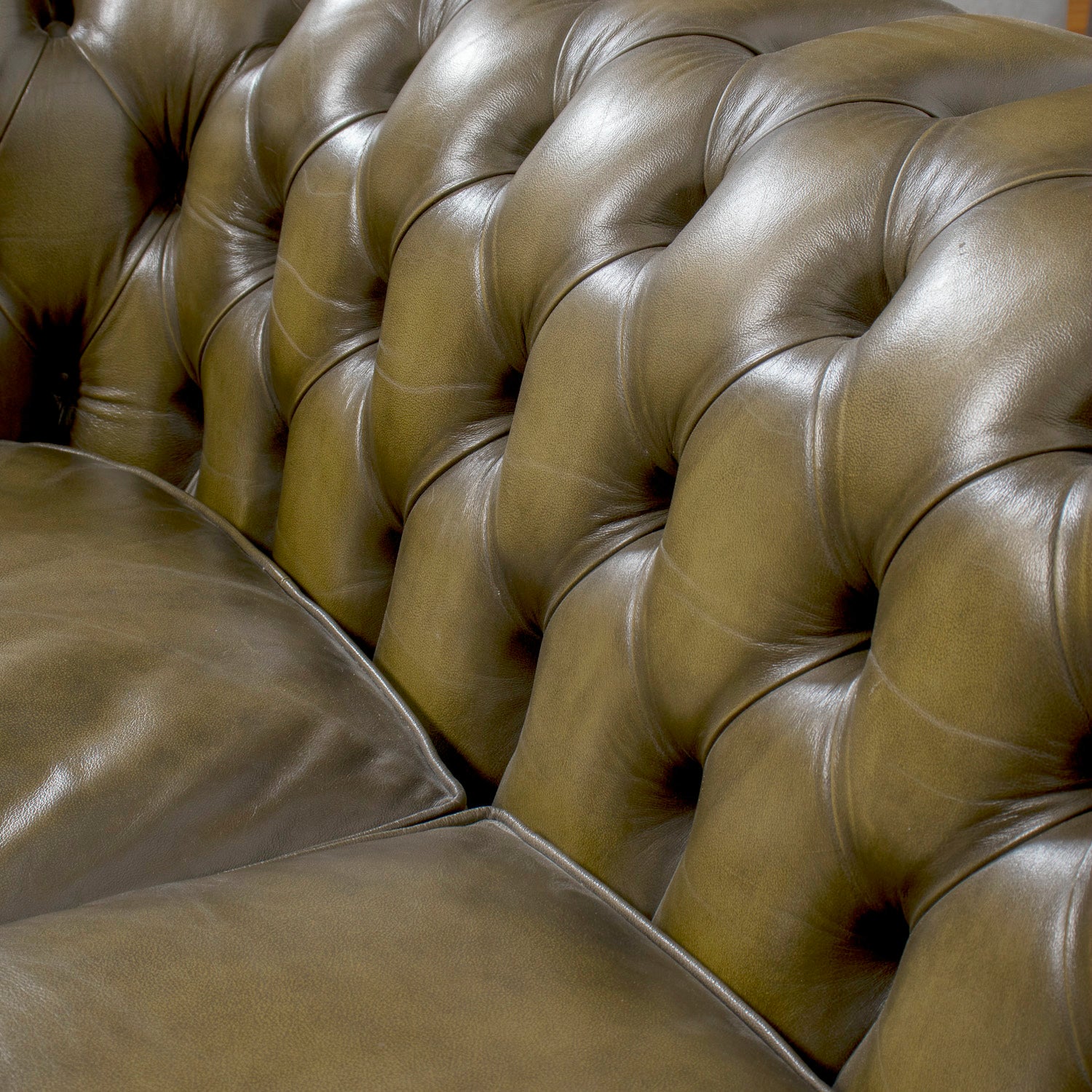 Vintage 1960s English Chesterfield Sofa in Olive Green Leather