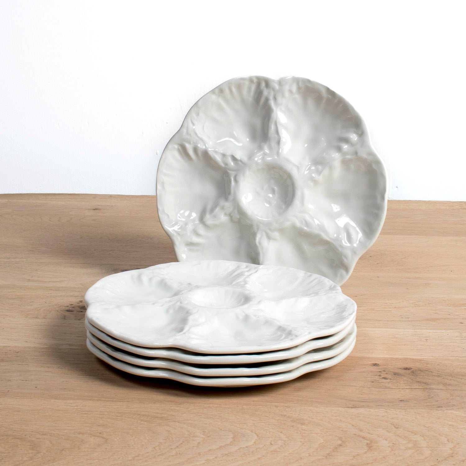 Vintage Gien France White Oyster Plates, Faïence Porcelain, 1940s, Sold Individually