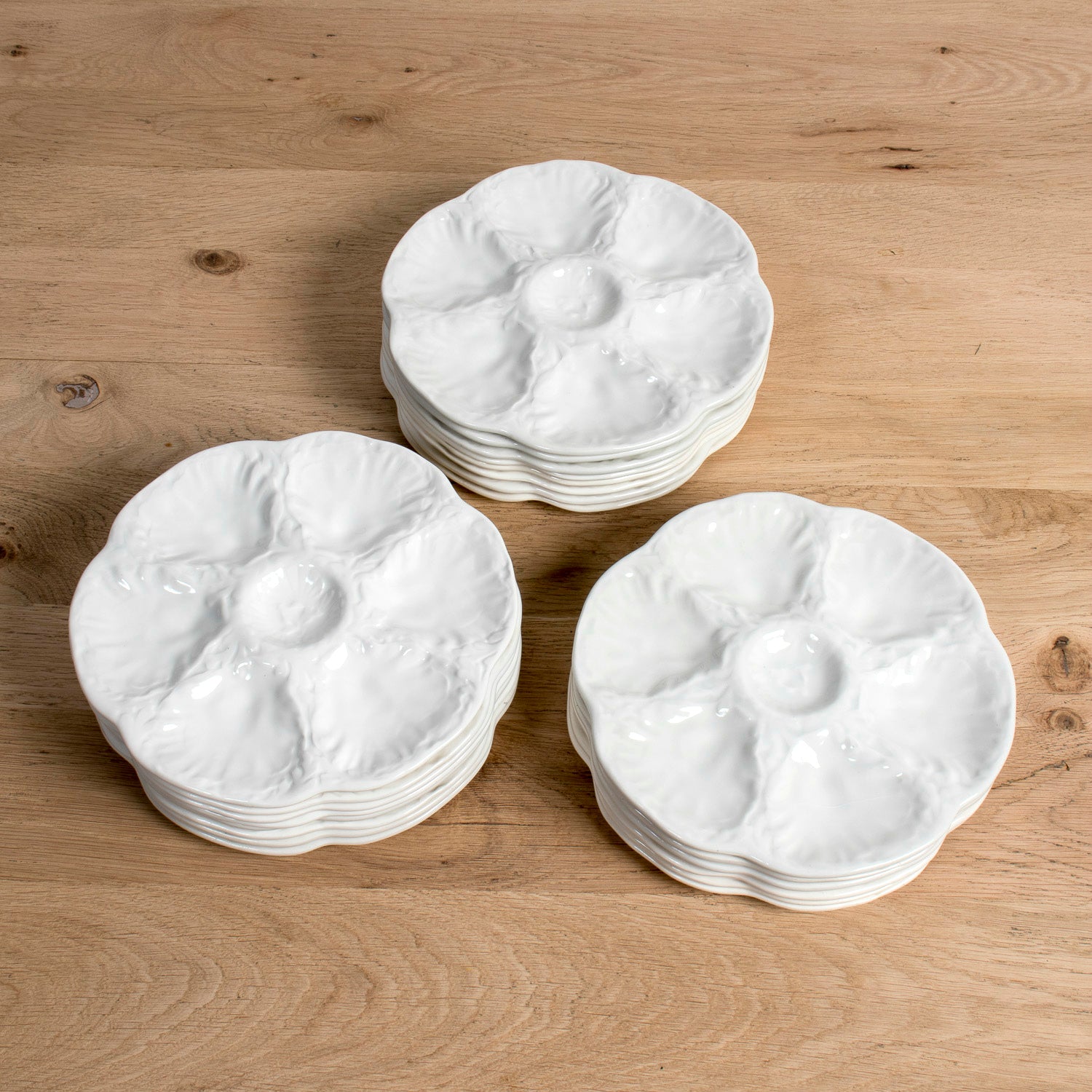 Vintage Gien France White Oyster Plates, Faïence Porcelain, 1940s, Sold Individually