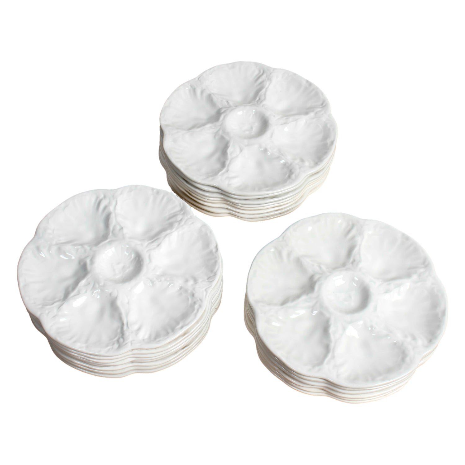 Vintage Gien France White Oyster Plates, Faïence Porcelain, 1940s, Sold Individually