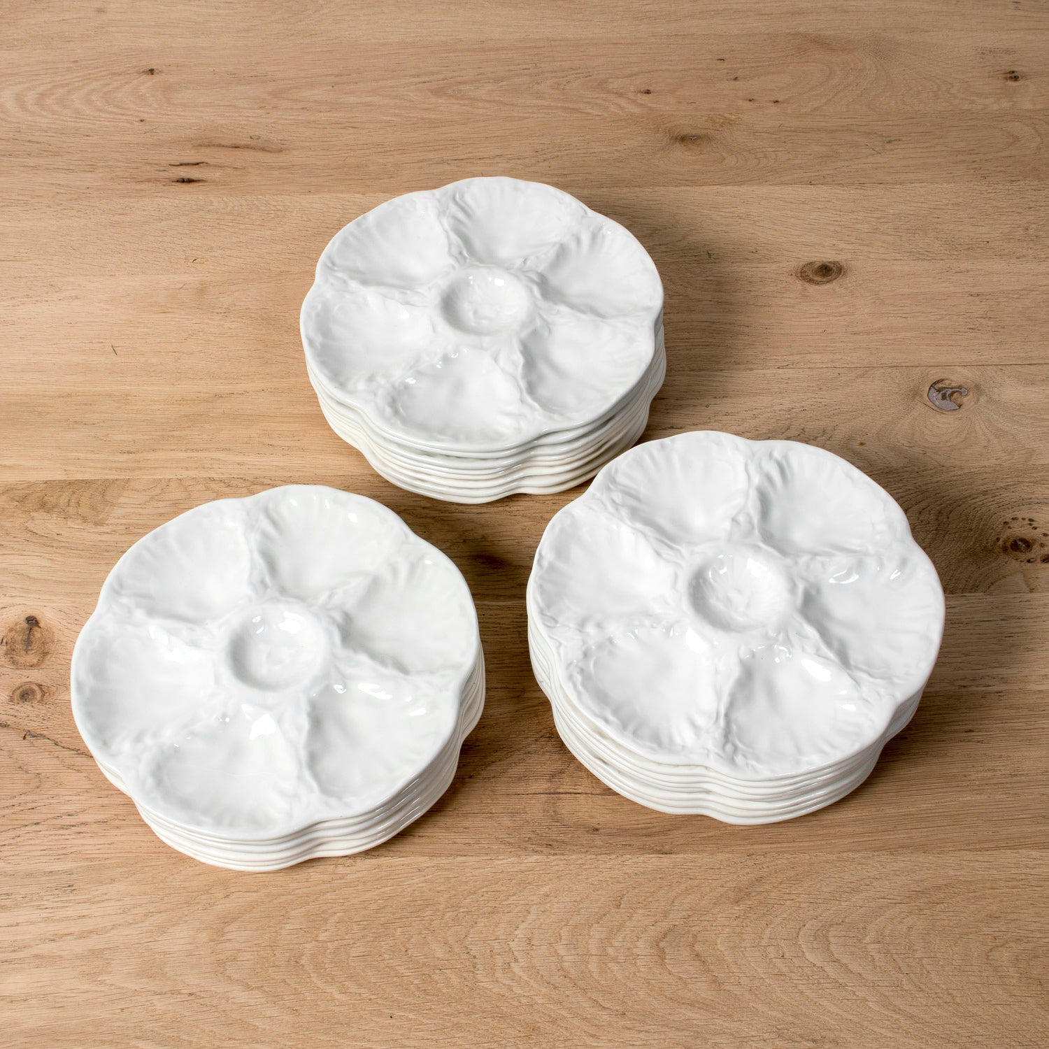 Vintage Gien France White Oyster Plates, Faïence Porcelain, 1940s, Sold Individually