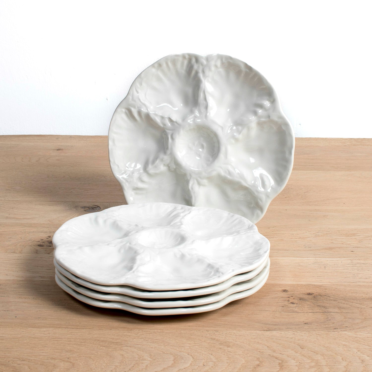 Vintage Gien France White Oyster Plates, Faïence Porcelain, 1940s, Sold Individually